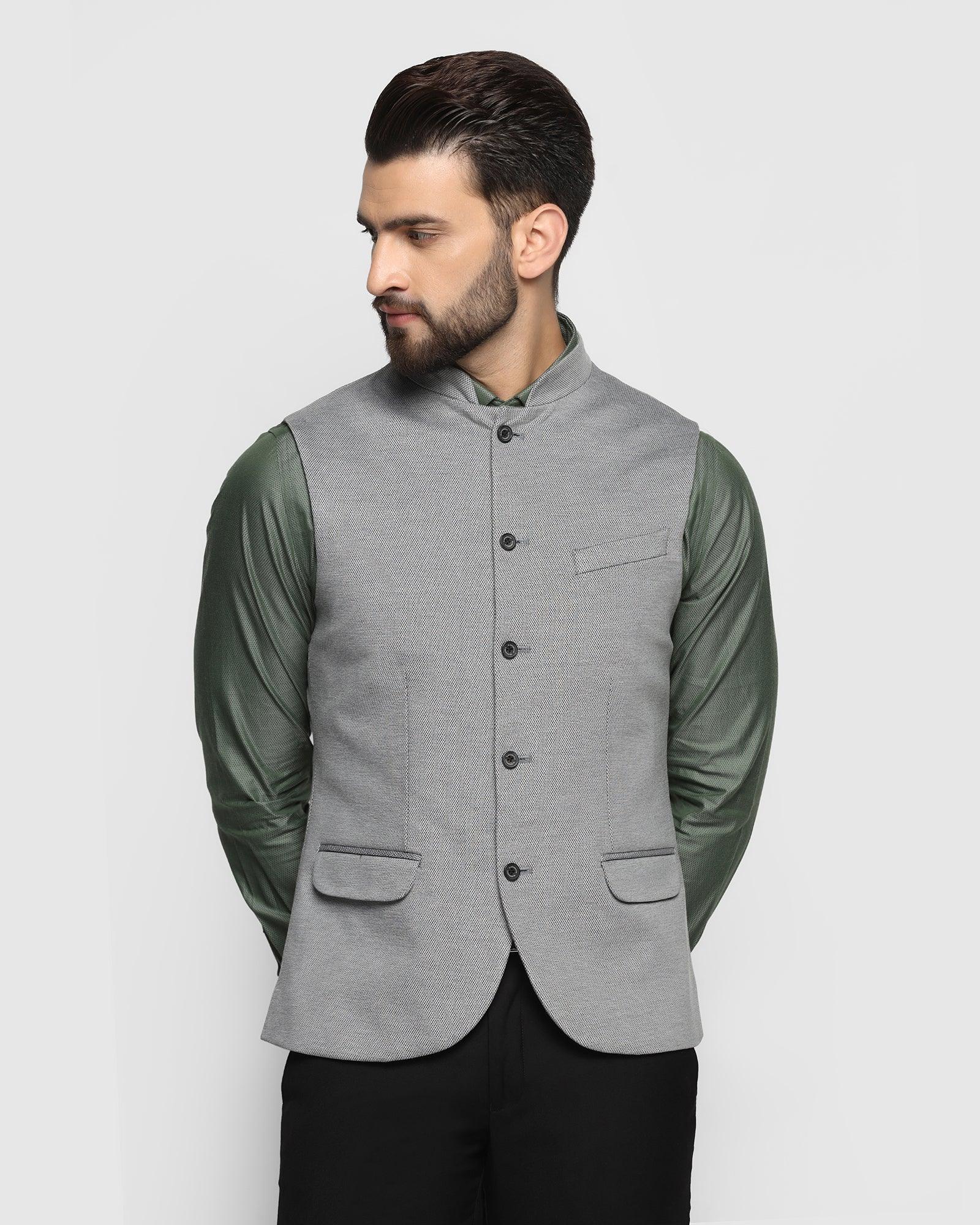 Bandhgala Formal Grey Textured Waistcoat - Abran