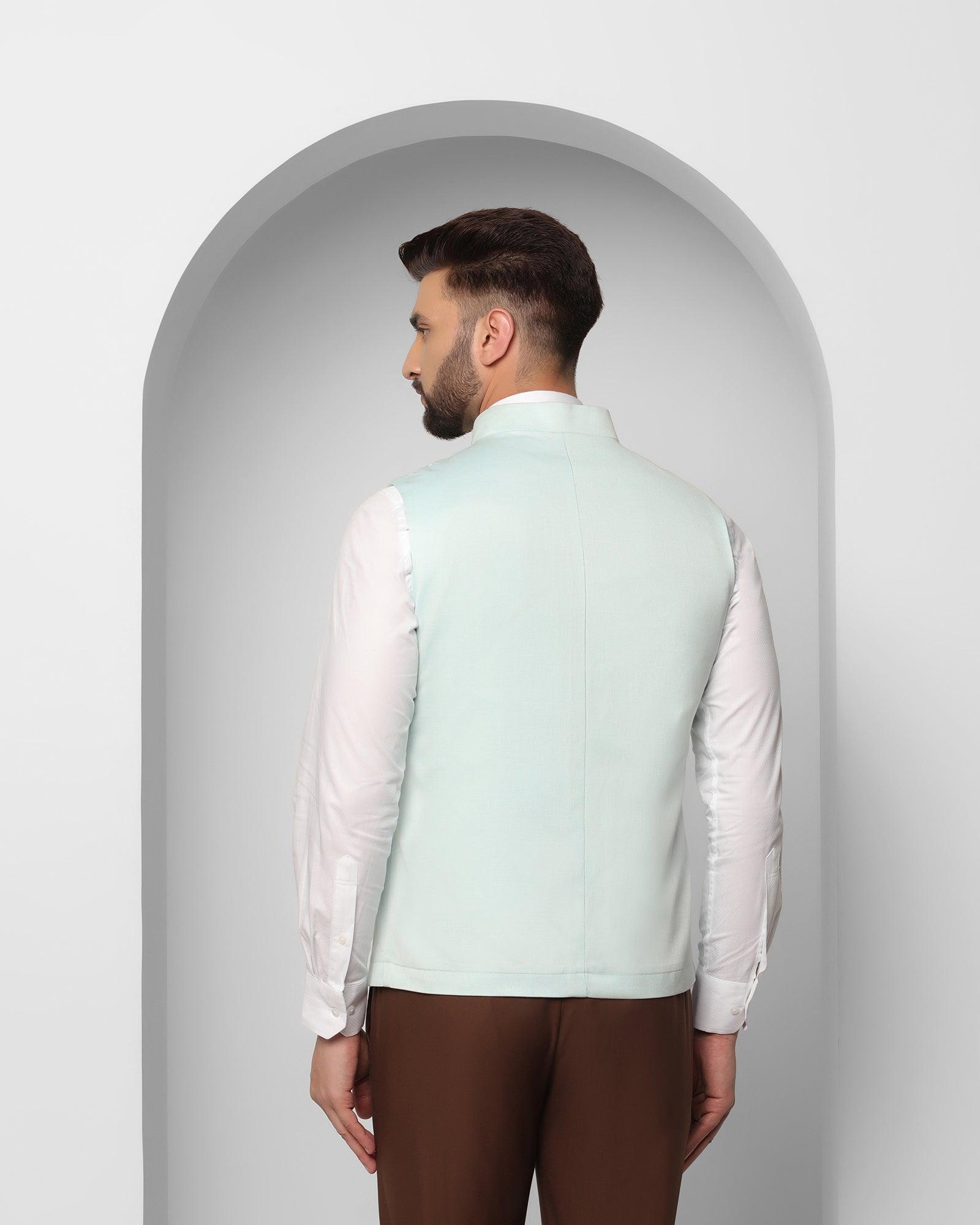 Textured Formal Bandhgala Waistcoat In Mint (Reef) - Blackberrys