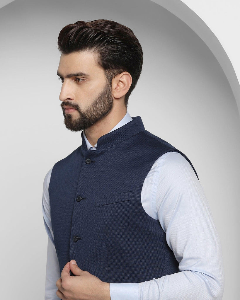 Bandhgala Formal Navy Textured Waistcoat - Dante