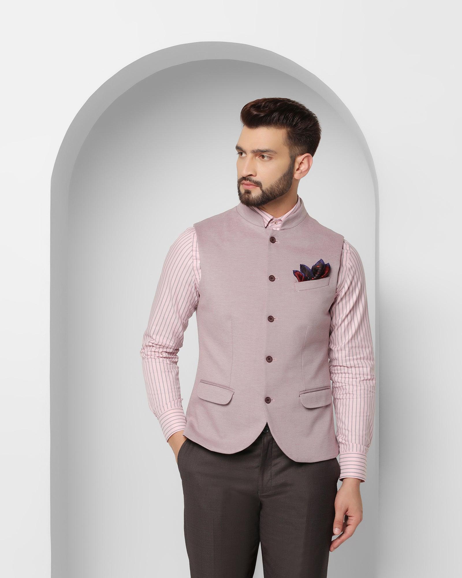 Bandhgala Formal Pink Textured Waistcoat - Abran