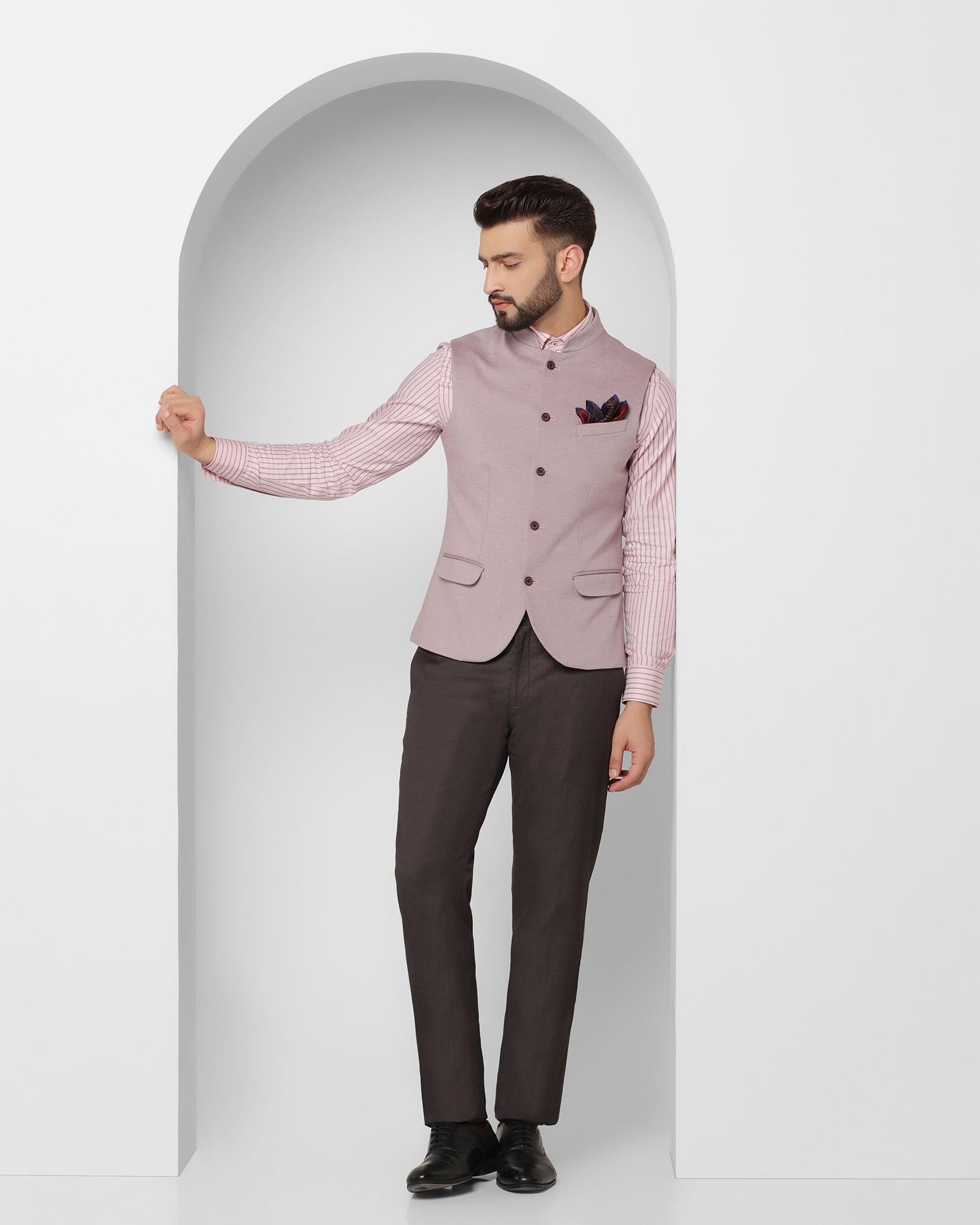 Bandhgala Formal Pink Textured Waistcoat - Abran