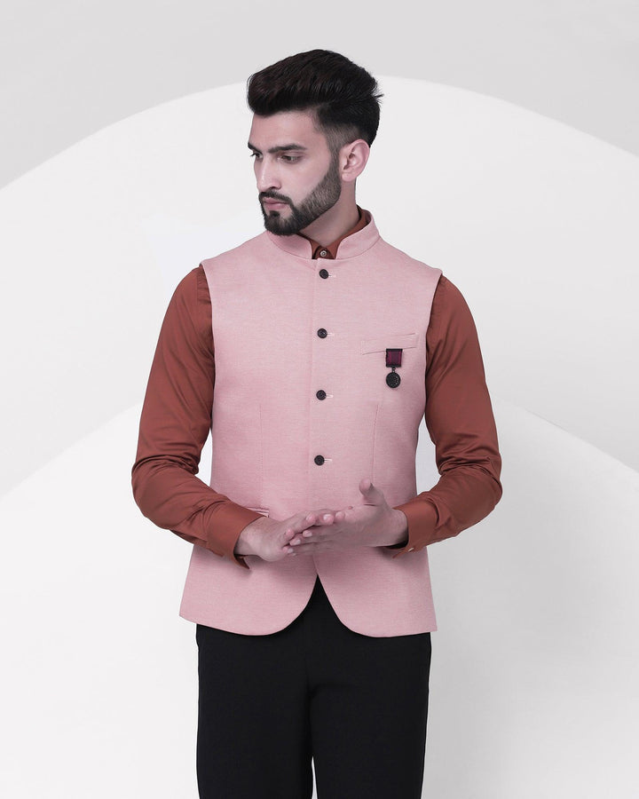 Bandhgala Formal Red Textured Waistcoat - Sable