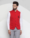 Textured Formal Bandhgala Waistcoat In Red (Vann) - Blackberrys
