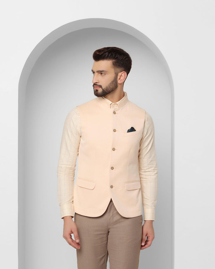 Linen Bandhgala Formal Yellow Textured Waistcoat - Reef