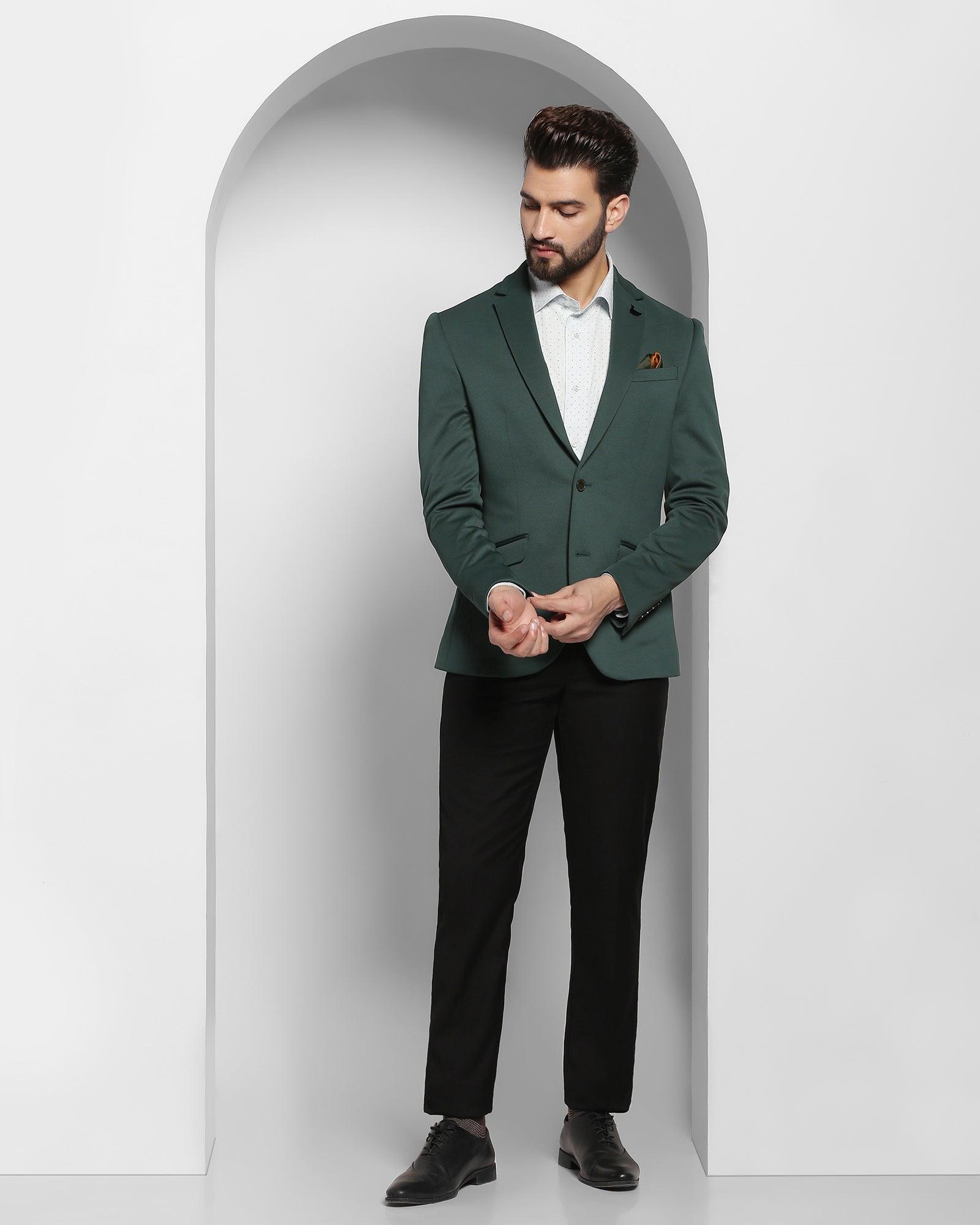 Myrtle Green Plain-Solid Premium Wool-Blend Single Breasted Suits for Men.