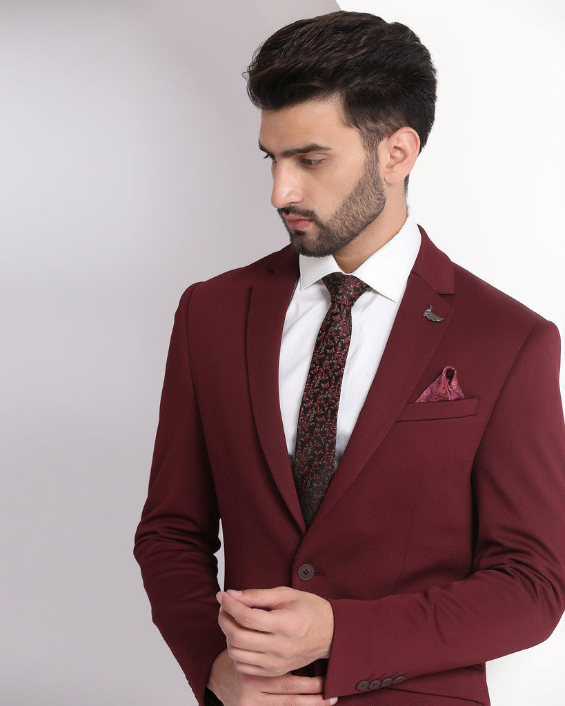 Formal Maroon Textured Blazer - Clara