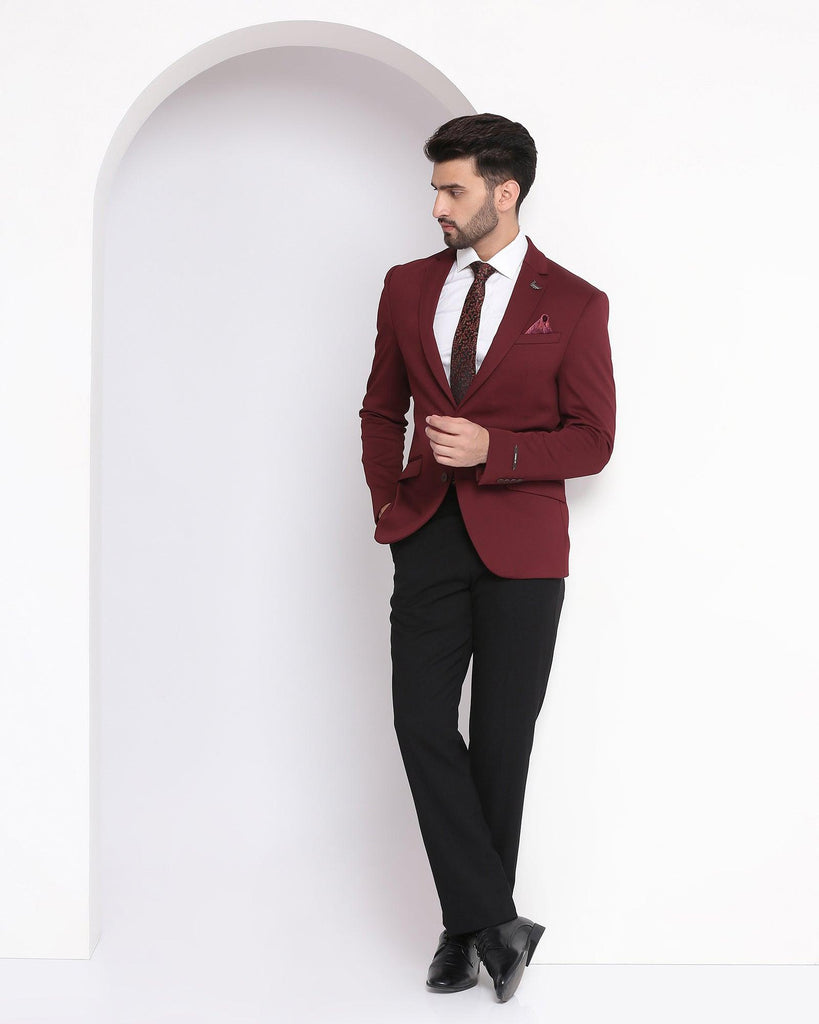 Formal Maroon Textured Blazer - Clara