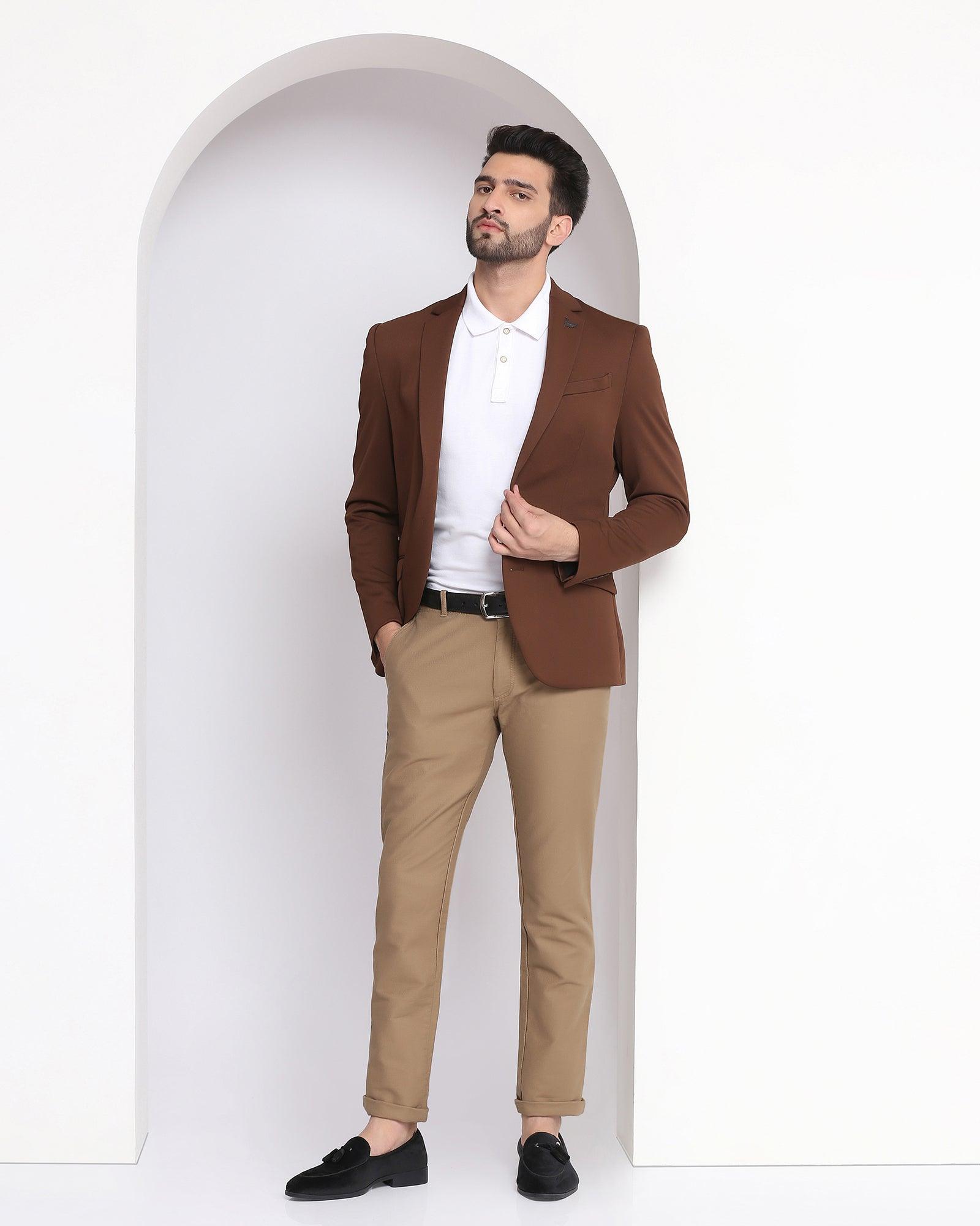 Thread Slim Fit Marled Brown Blazer | BOJONI