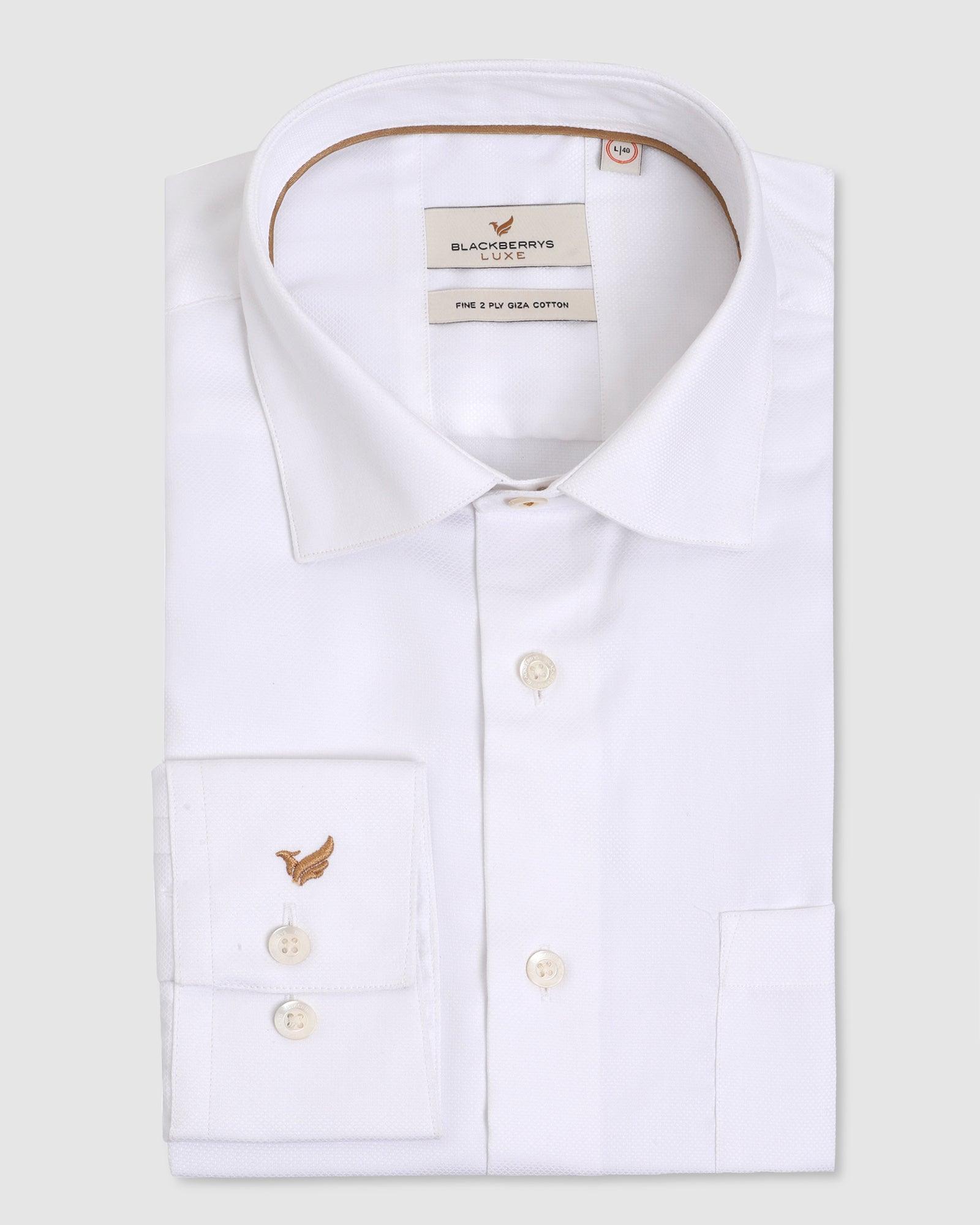 Luxe Formal White Textured Shirt - Sky