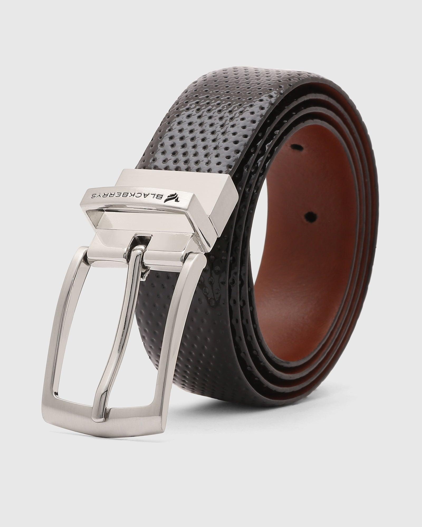 Leather Black Tan Textured Belt - Qadif