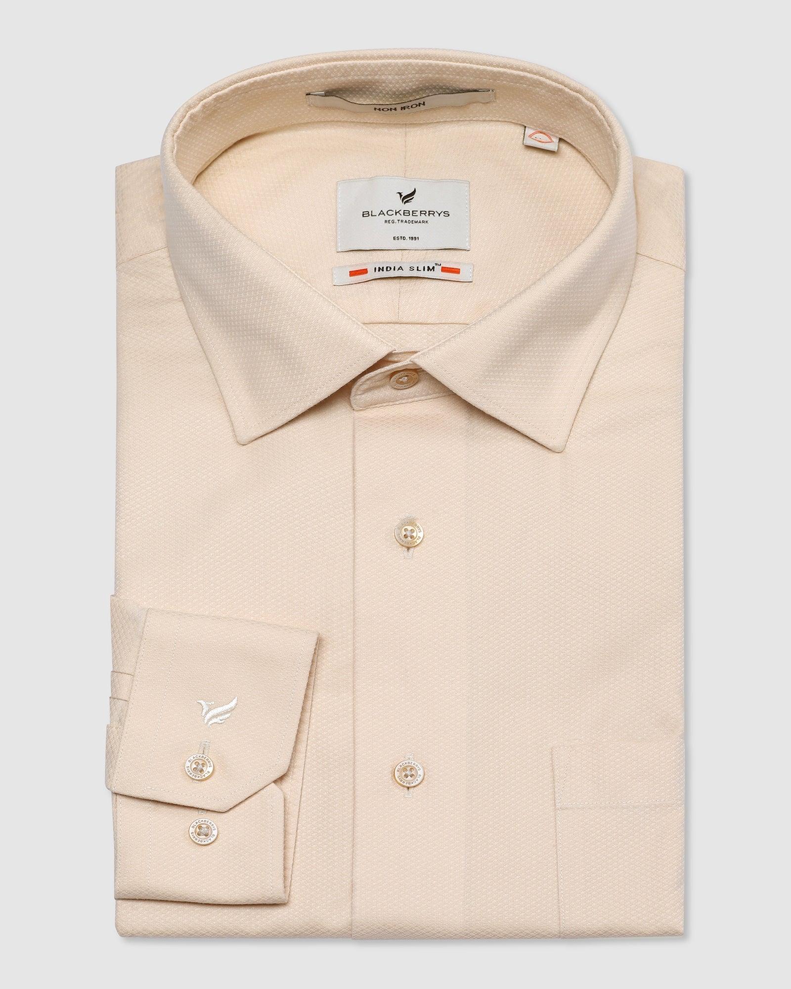 Non Iron Formal Beige Textured Shirt - Dolince