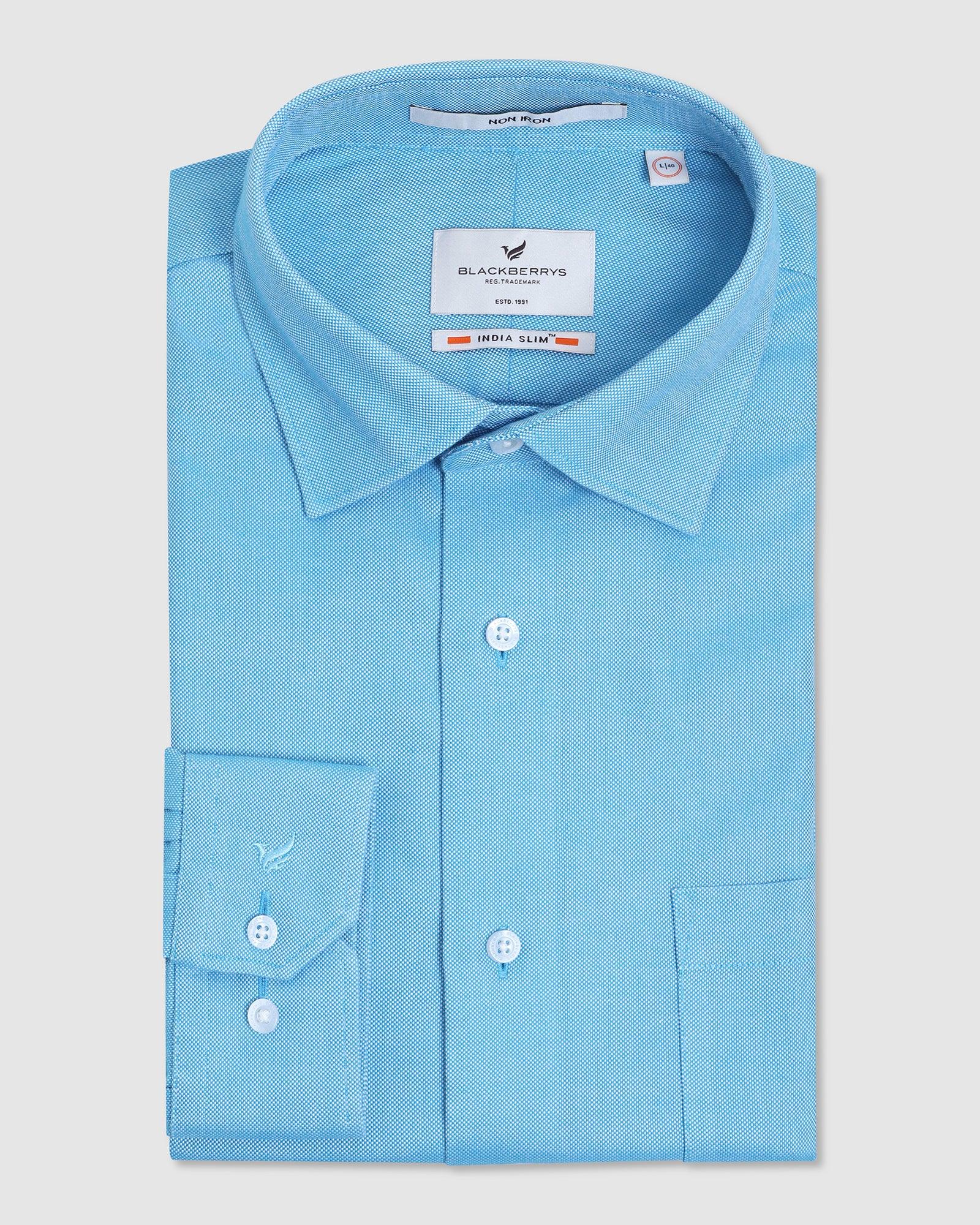 Non Iron Formal Blue Textured Shirt - Decade