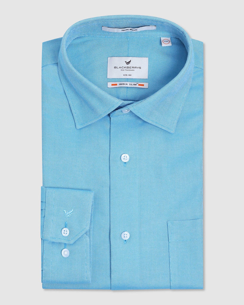 Non Iron Formal Blue Textured Shirt - Decade