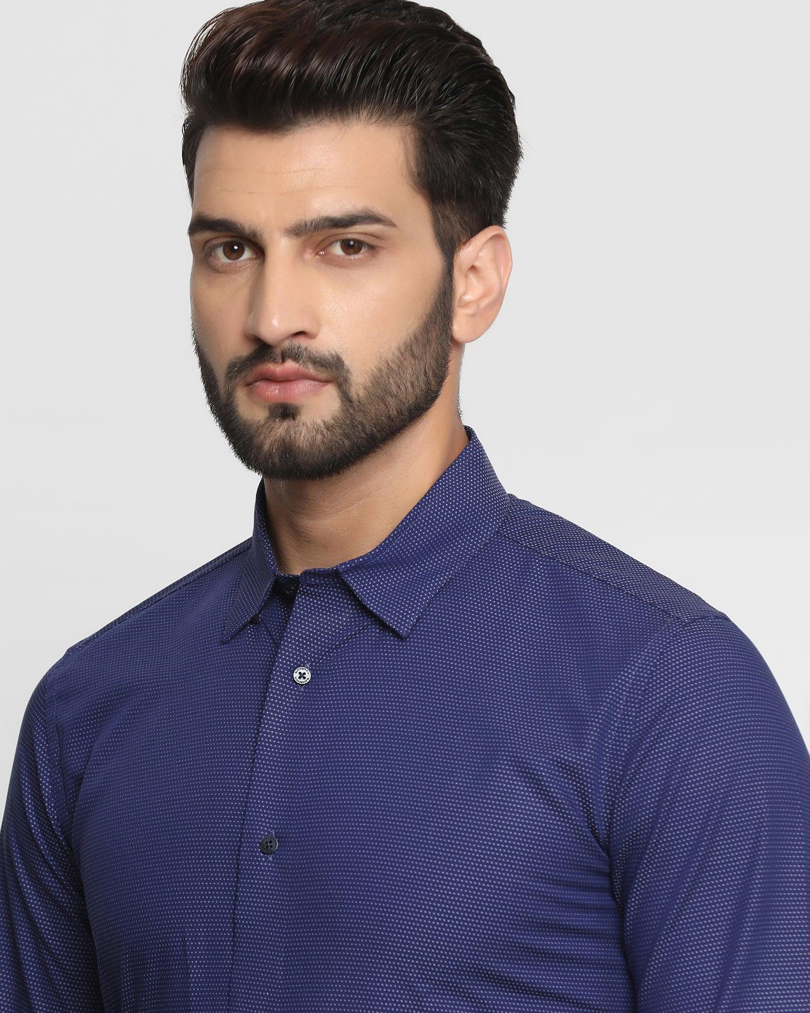 Formal Blue Textured Shirt - Kolt