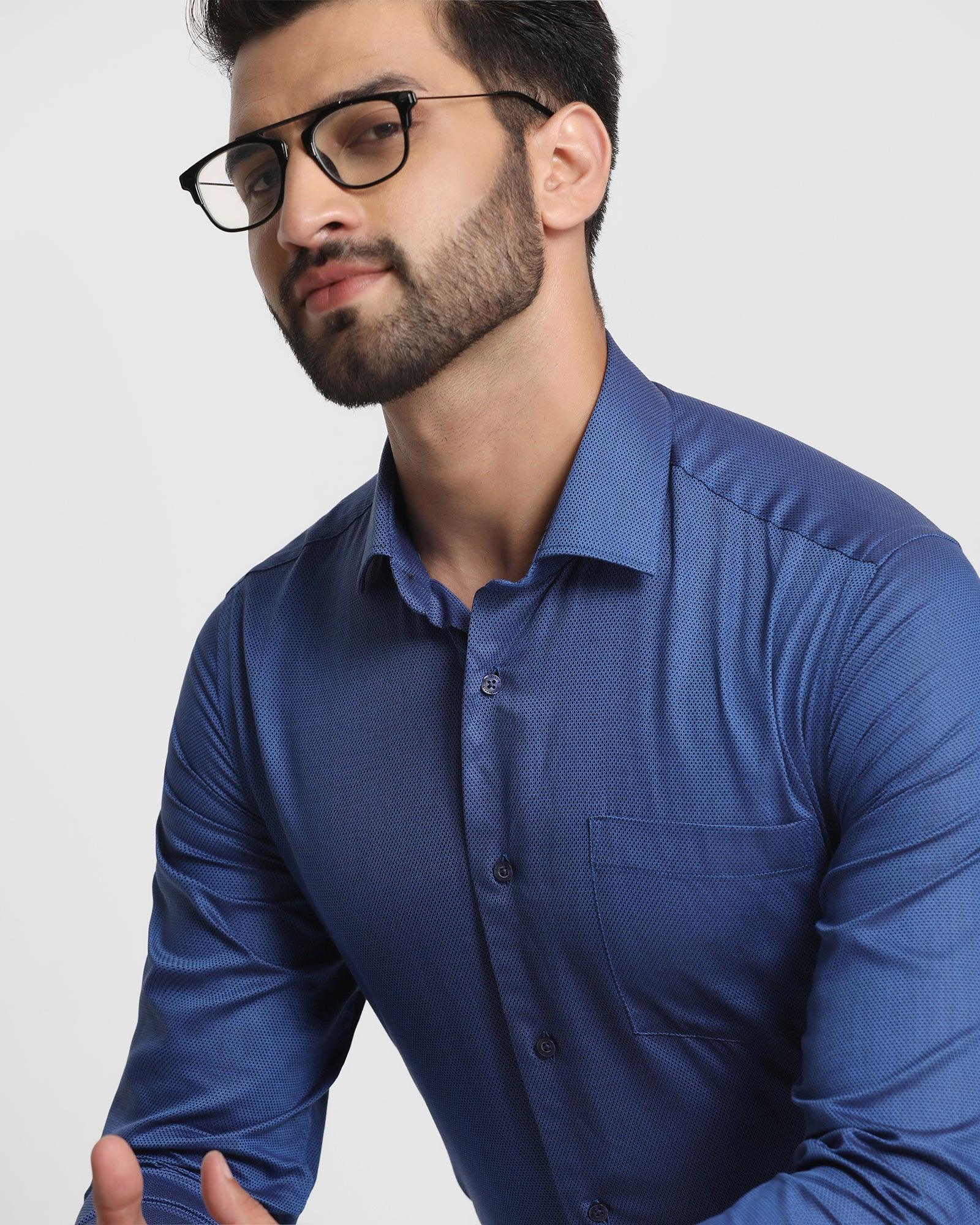 Formal Blue Textured Shirt - Zurik