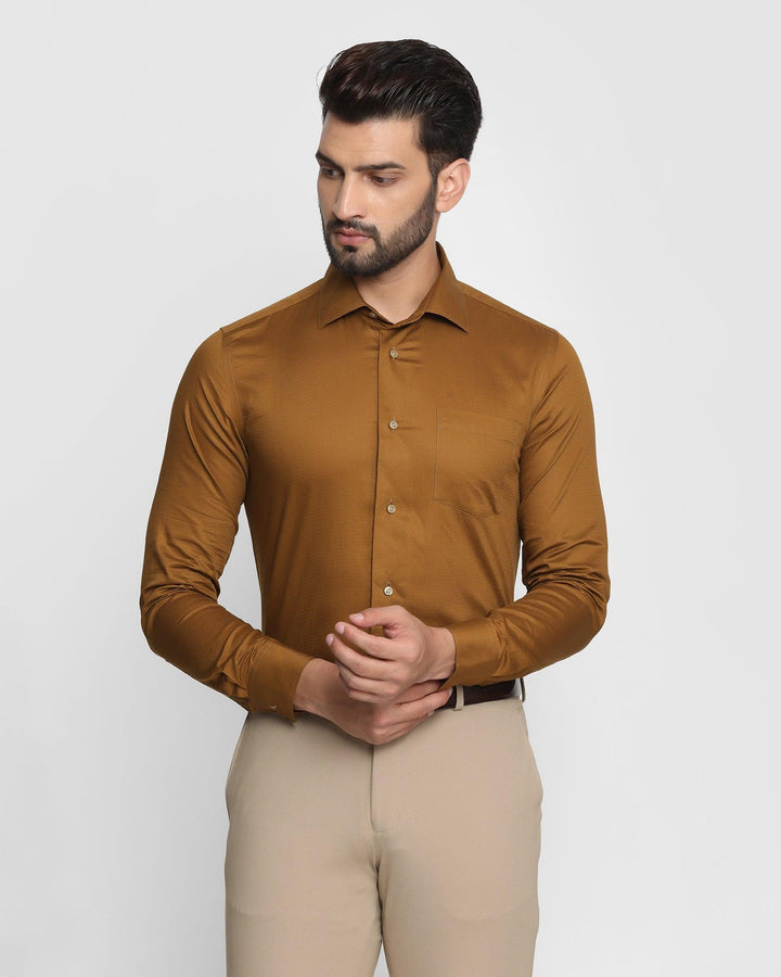 Formal Tobacco Brown Textured Shirt - Turbo