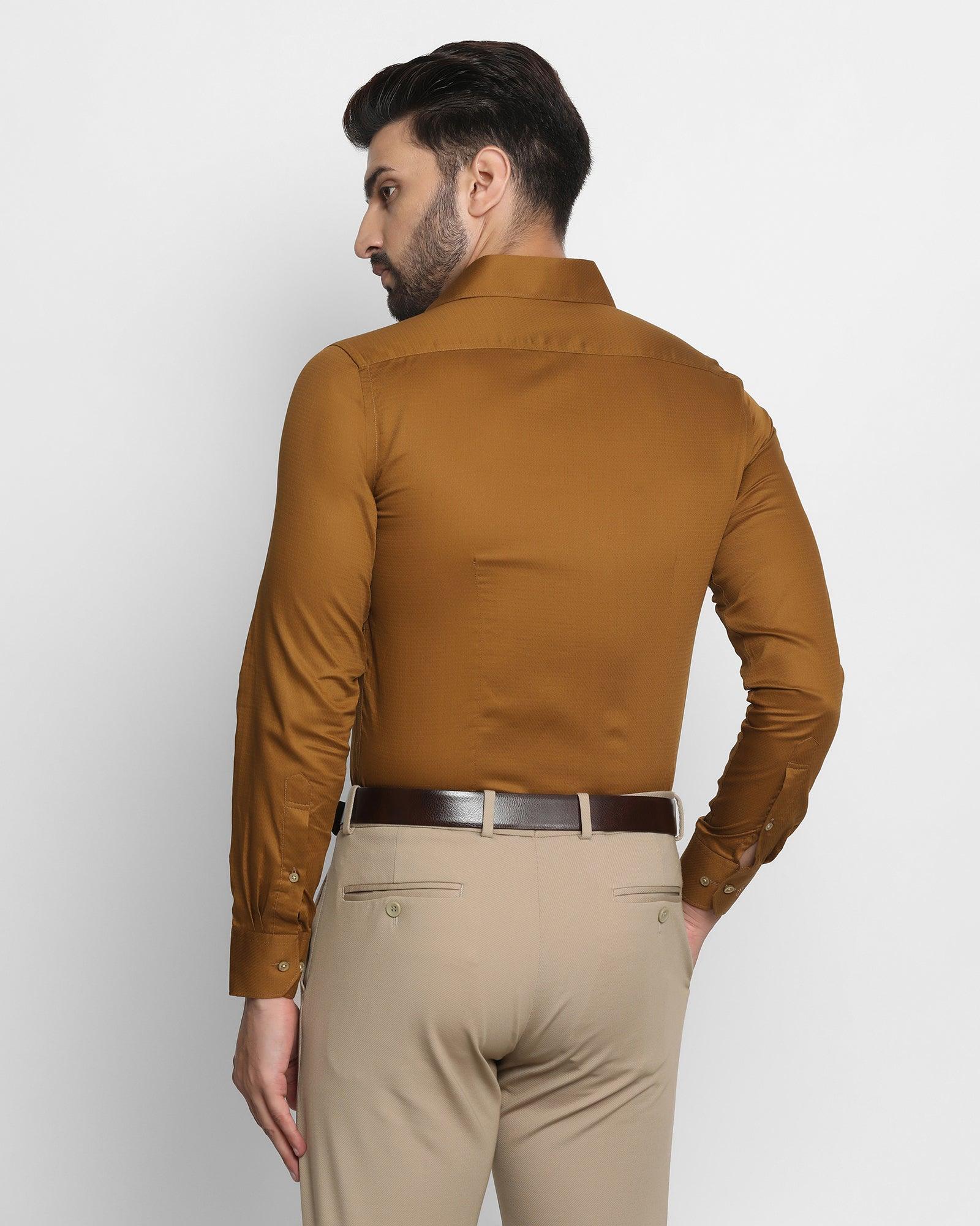 Formal Tobacco Brown Textured Shirt - Turbo