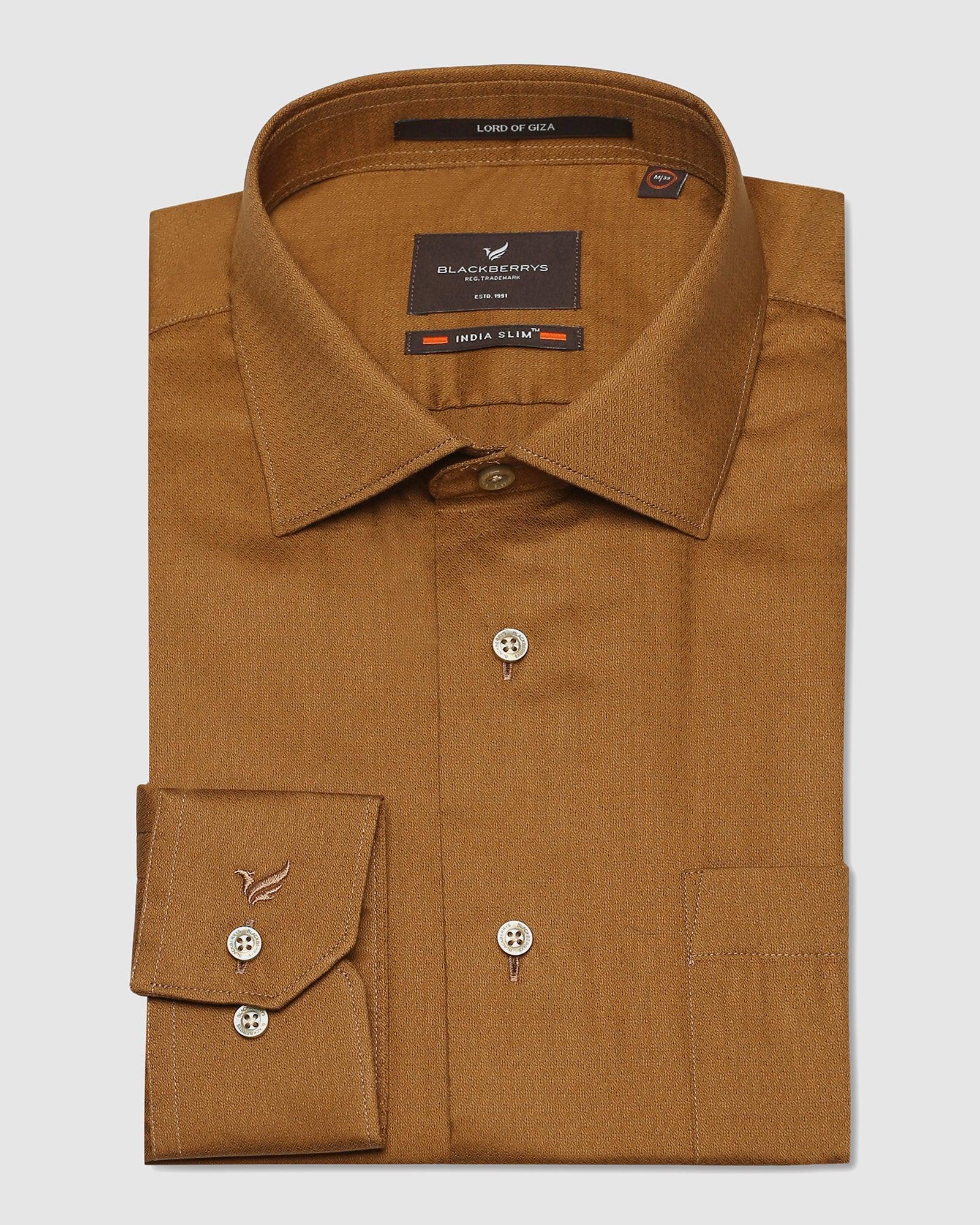 Formal Tobacco Brown Textured Shirt - Turbo