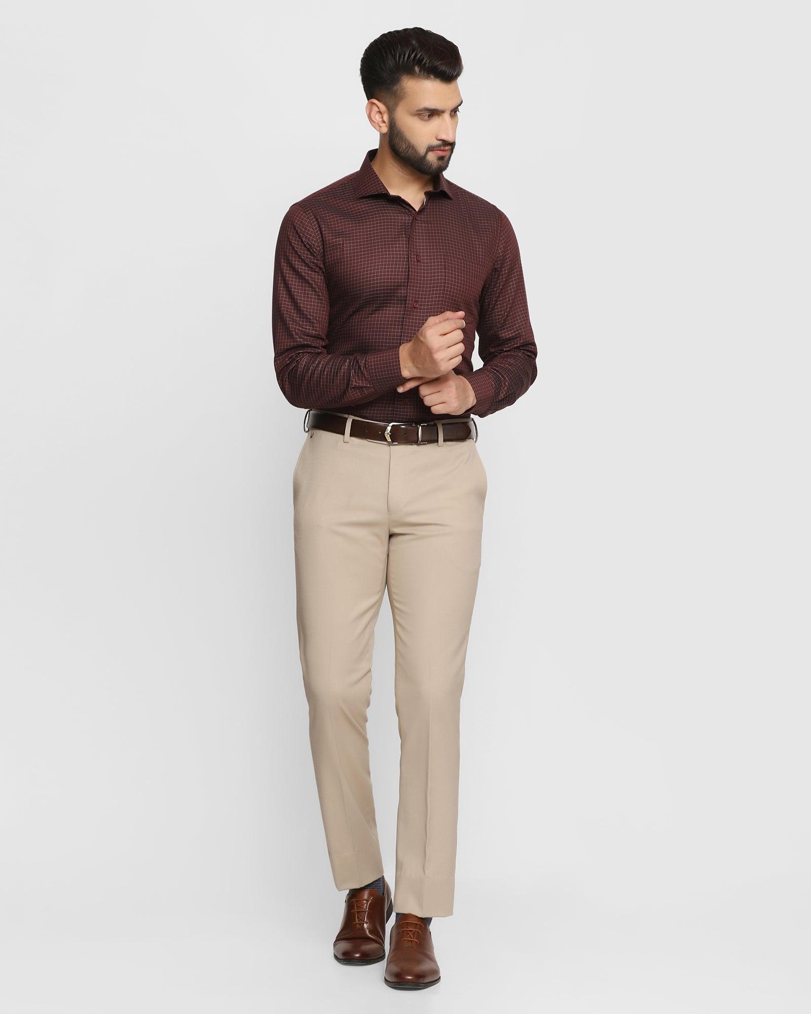 Slim Fit B-91 Formal Beige Textured Trouser - Cairon