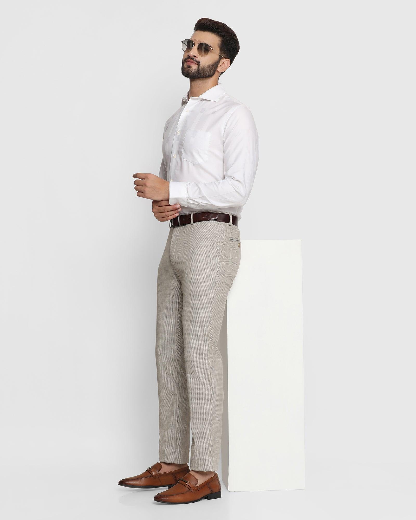 Buy online Cream And Black Solid Flat Front Formal Trousers Combo from  Bottom Wear for Men by Huntsman for ₹849 at 47% off | 2024 Limeroad.com