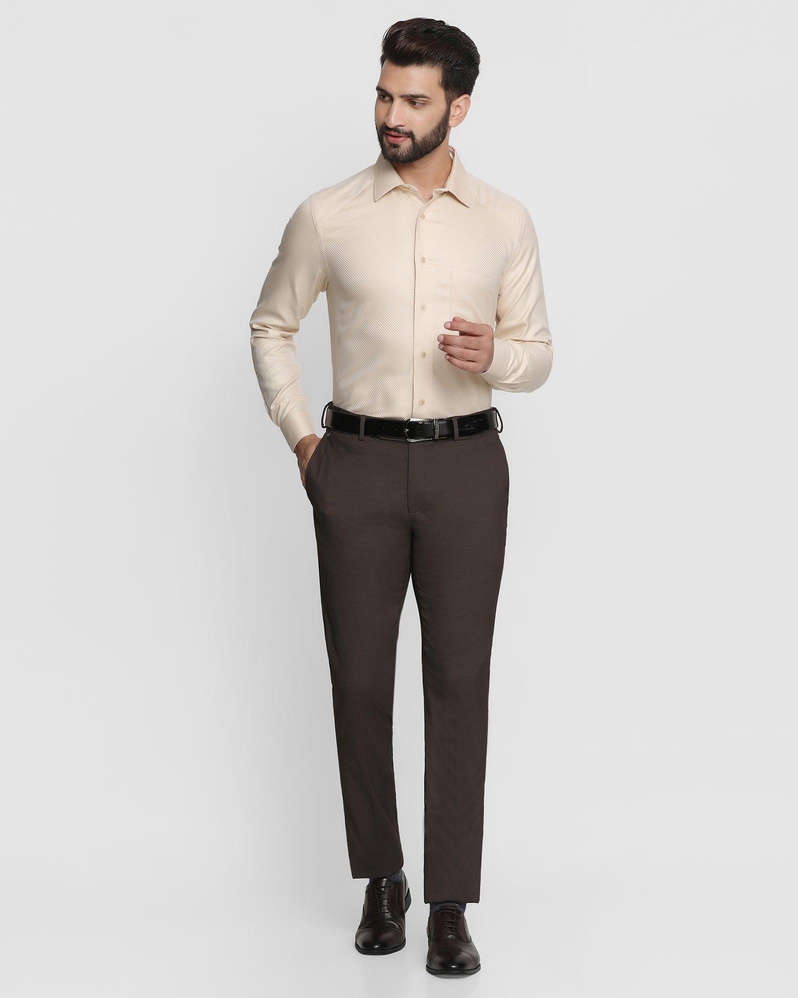Slim Fit B-91 Formal Brown Textured Trouser - Cairon