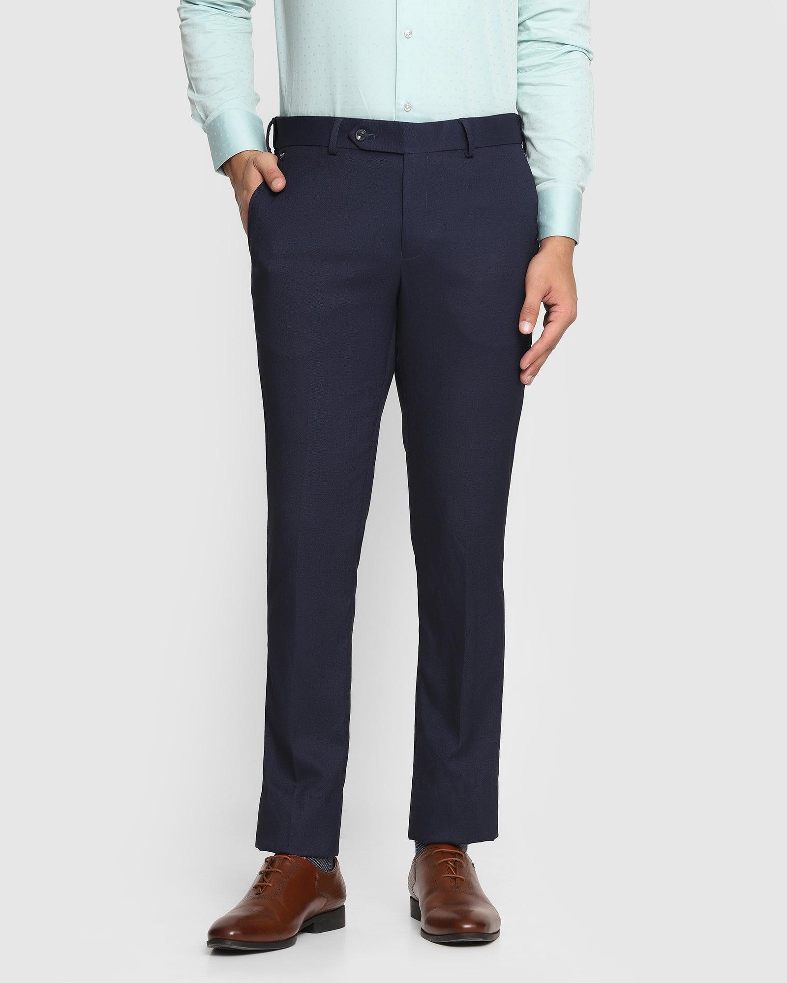 Slim Fit B-91 Formal Navy Textured Trouser - Cairon