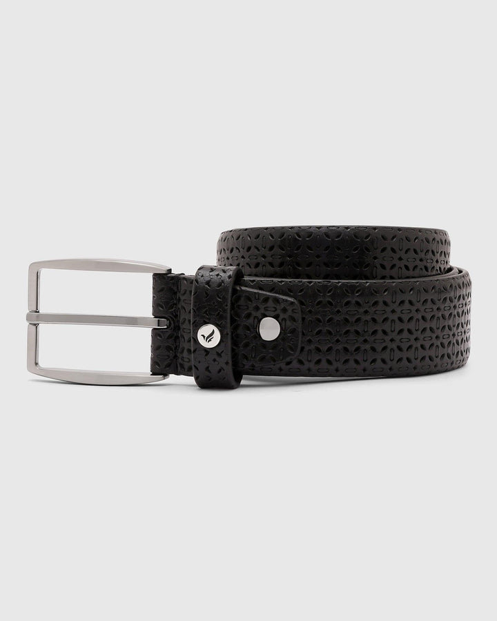 Leather Black Textured Belt - Qampel