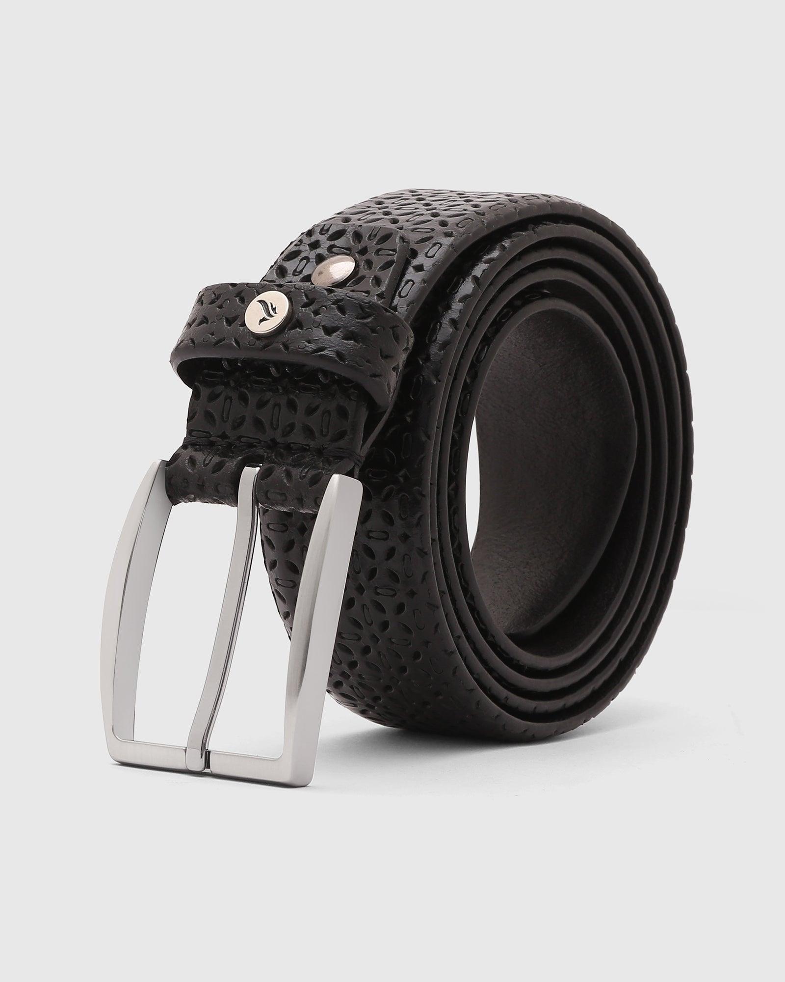 Leather Black Textured Belt - Qampel