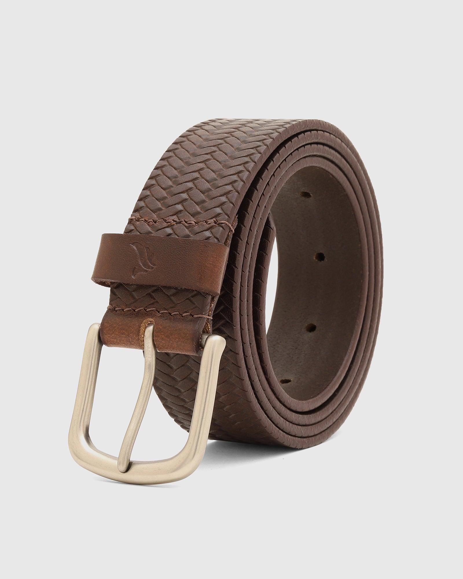 Leather Brown Textured Belt - Sami