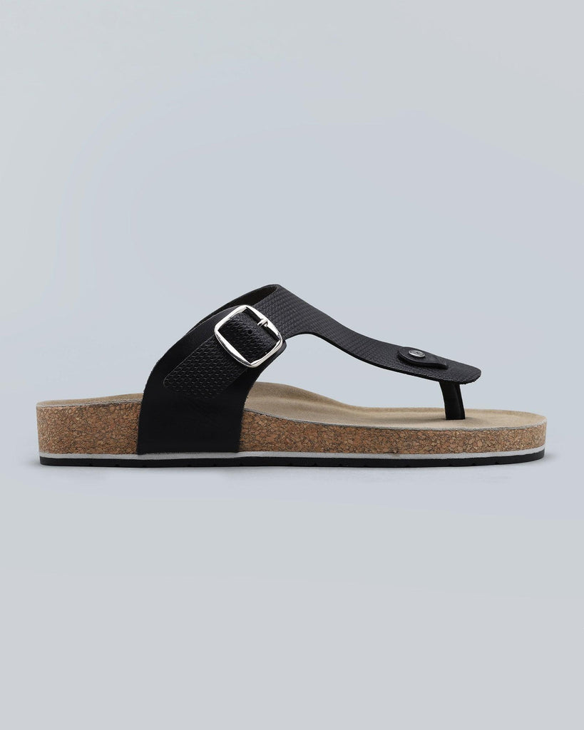 Leather Black Textured Premium Leather Sandals - Navel