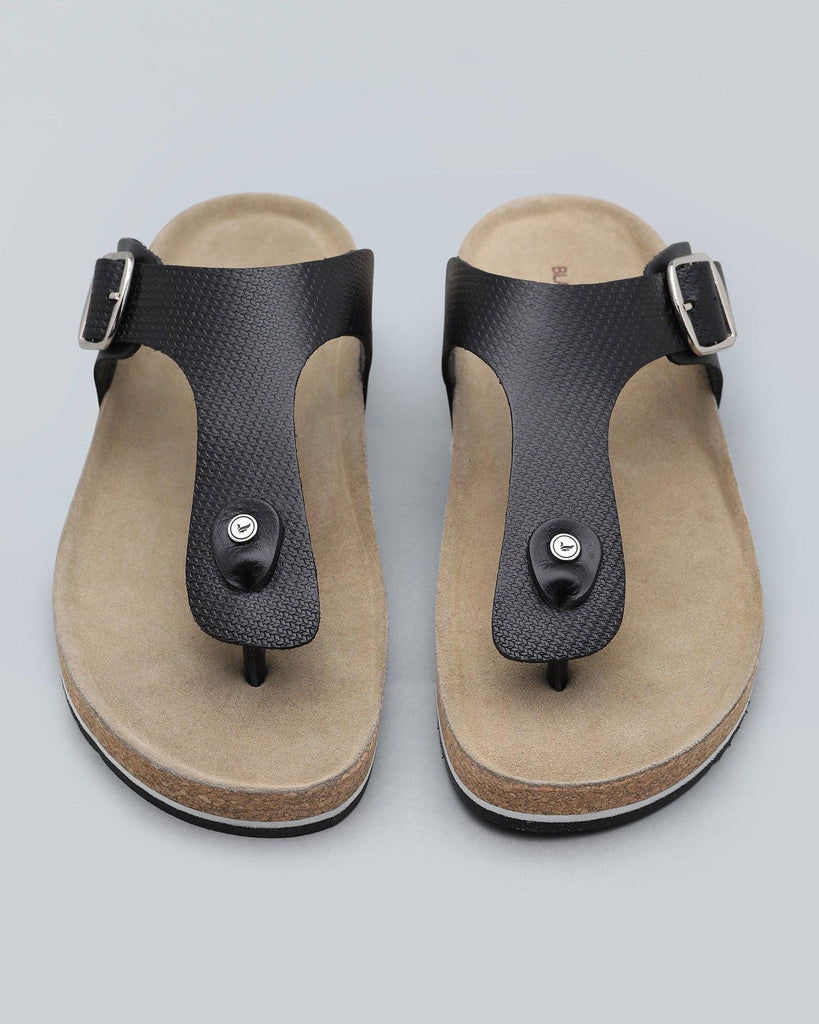 Leather Black Textured Premium Leather Sandals - Navel