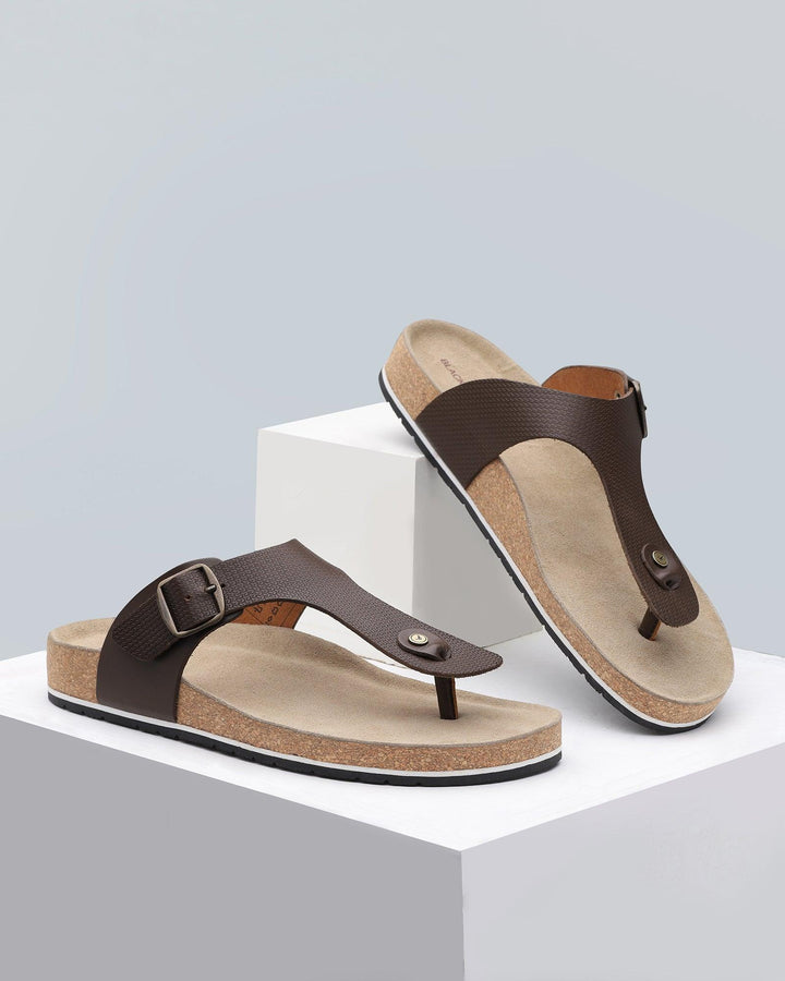 Leather Brown Textured Premium Leather Sandals - Navel