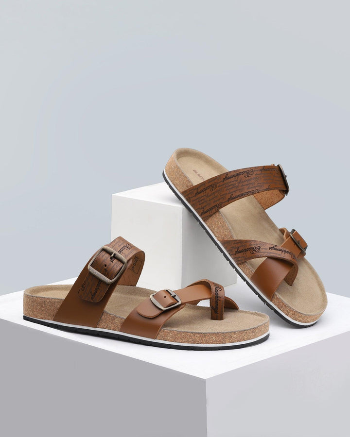 Leather Tan Textured Premium Leather Sandals - Nashi