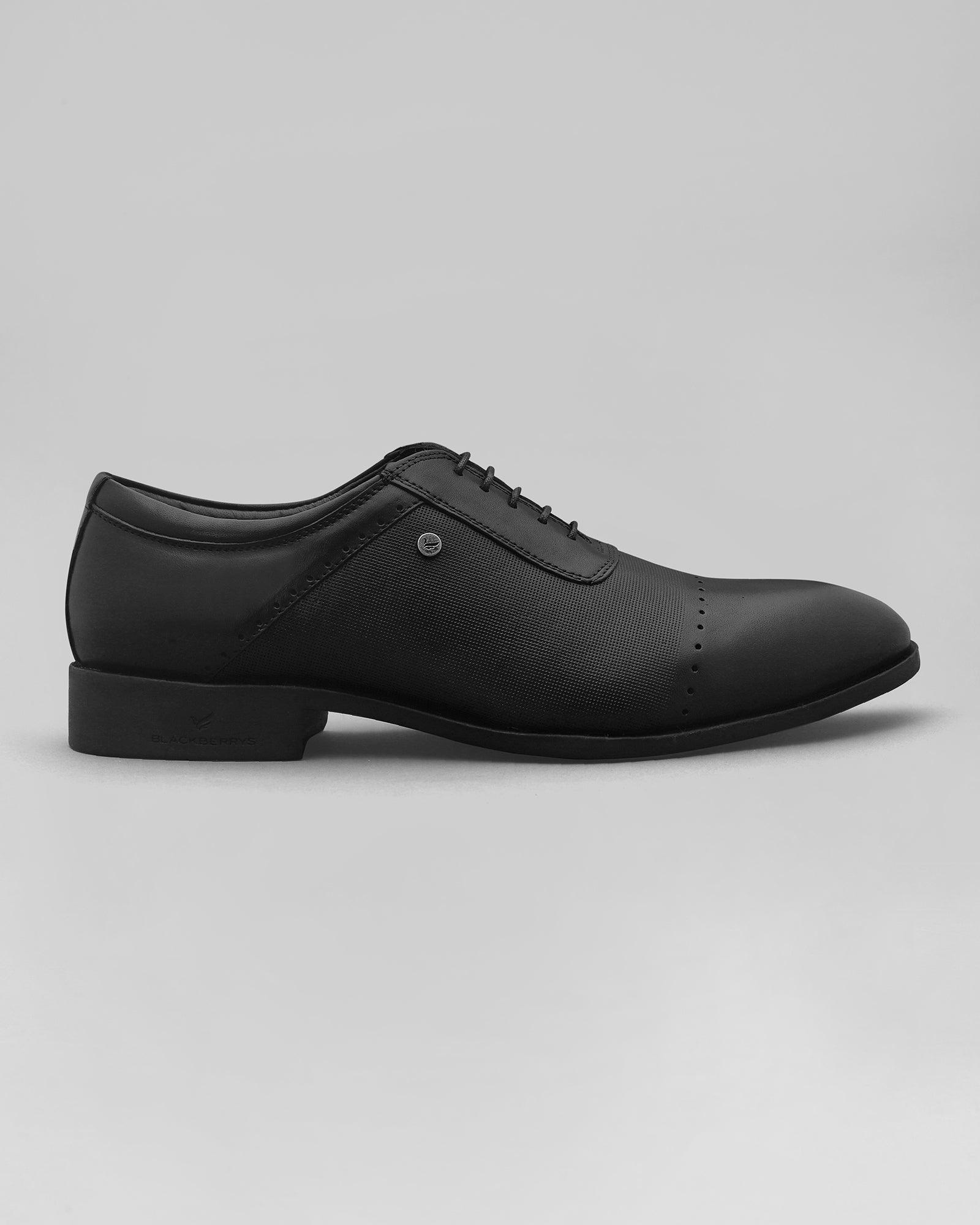 Must Haves Leather Black Textured Oxford Shoes - Kiwi