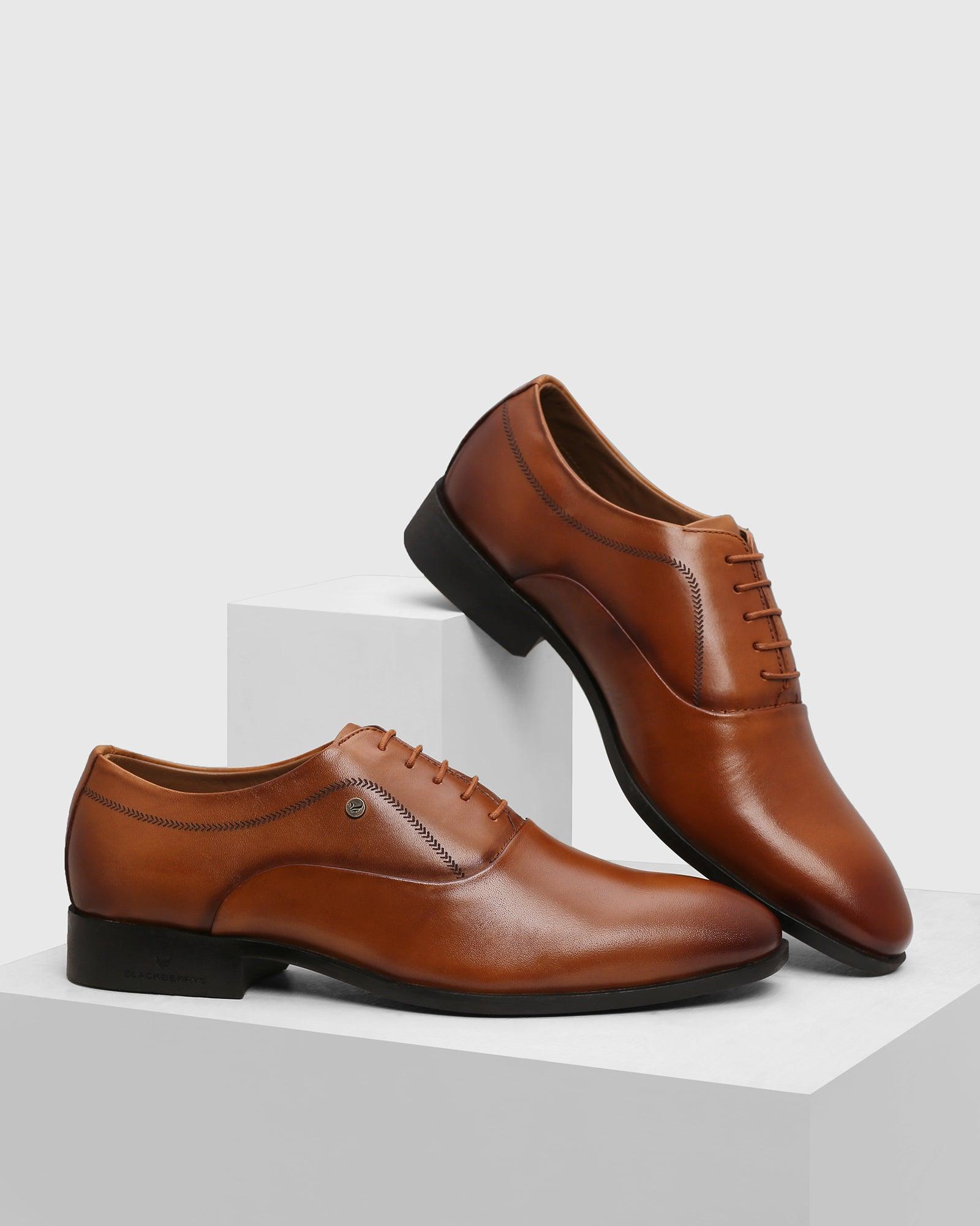 Must Haves Leather Tan Textured Oxford Shoes Lebum