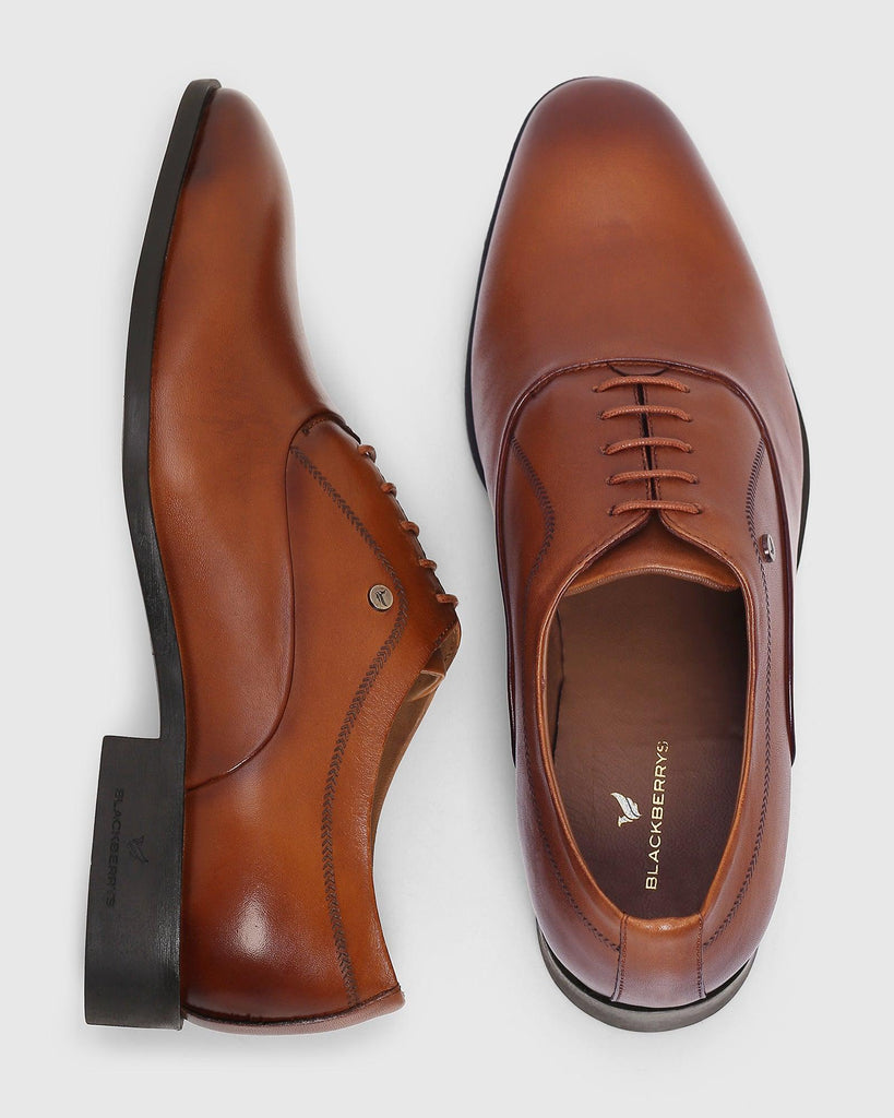 Must Haves Leather Tan Textured Oxford Shoes - Lebum