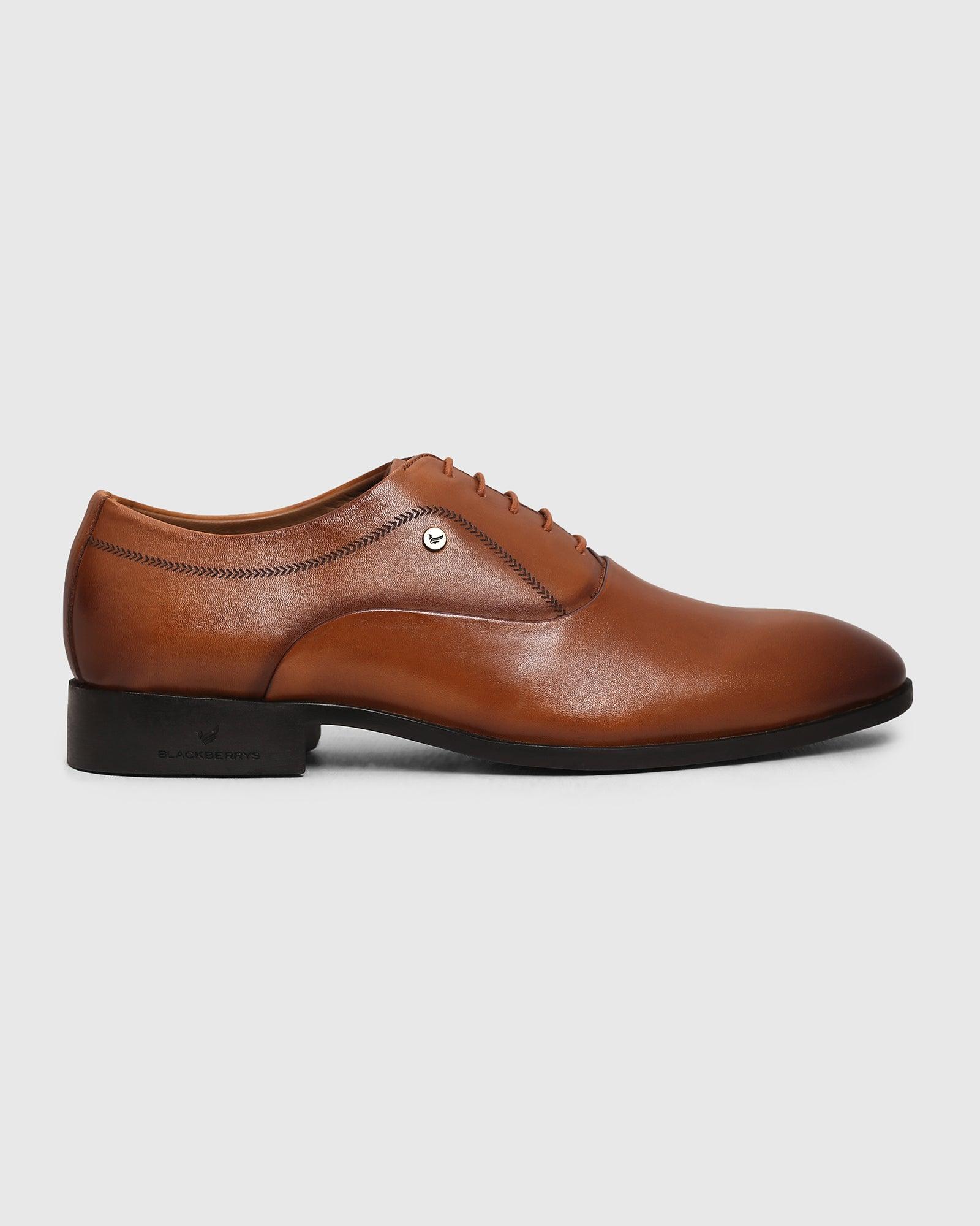 Must Haves Leather Tan Textured Oxford Shoes - Lebum