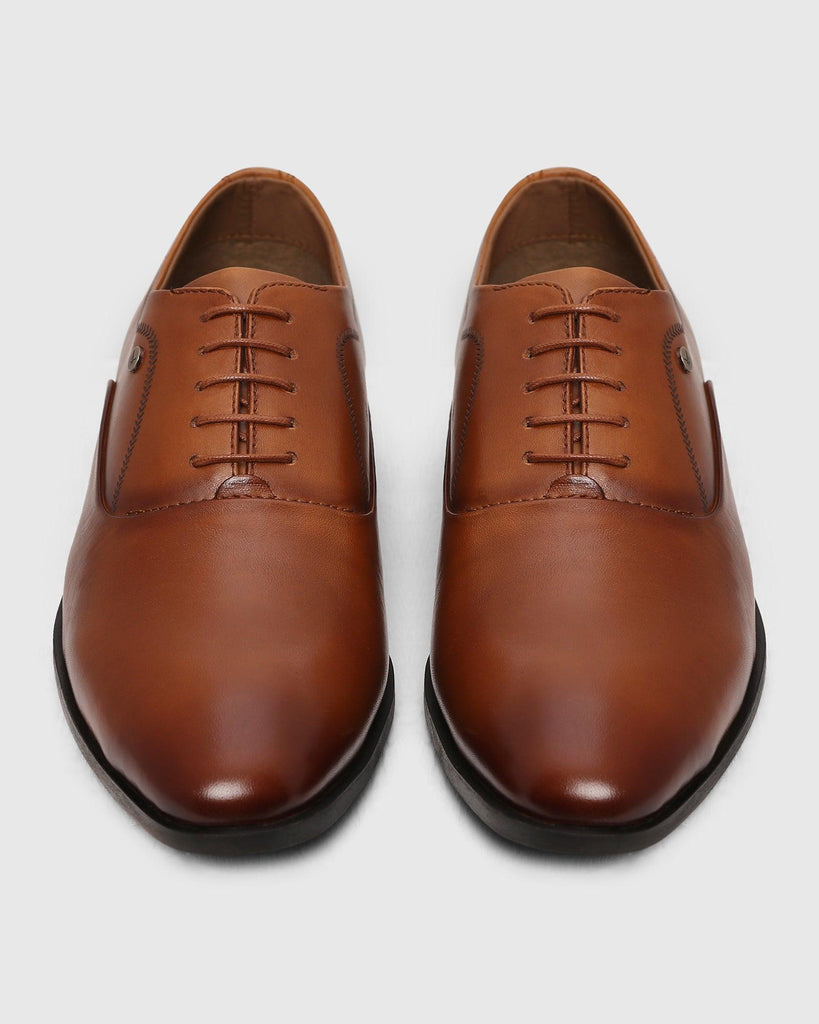 Must Haves Leather Tan Textured Oxford Shoes - Lebum