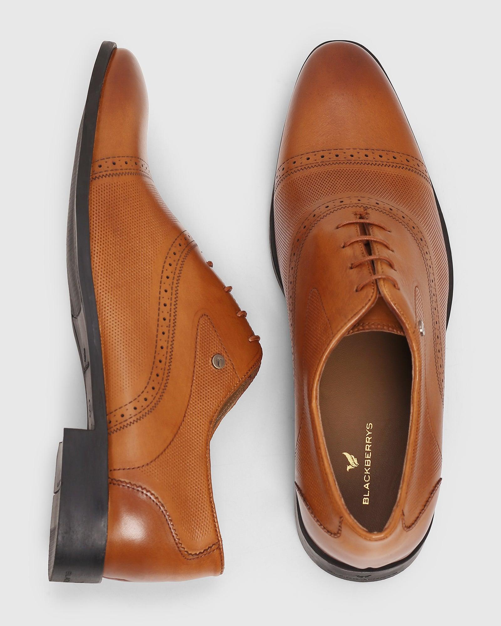 Must Haves Leather Tan Textured Oxford Shoes - Lewis