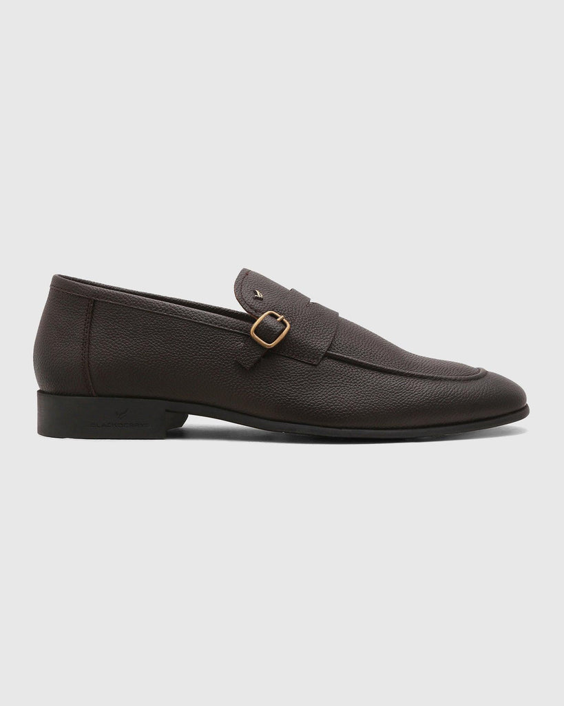 Leather Brown Textured Slip On Shoes - Qatar