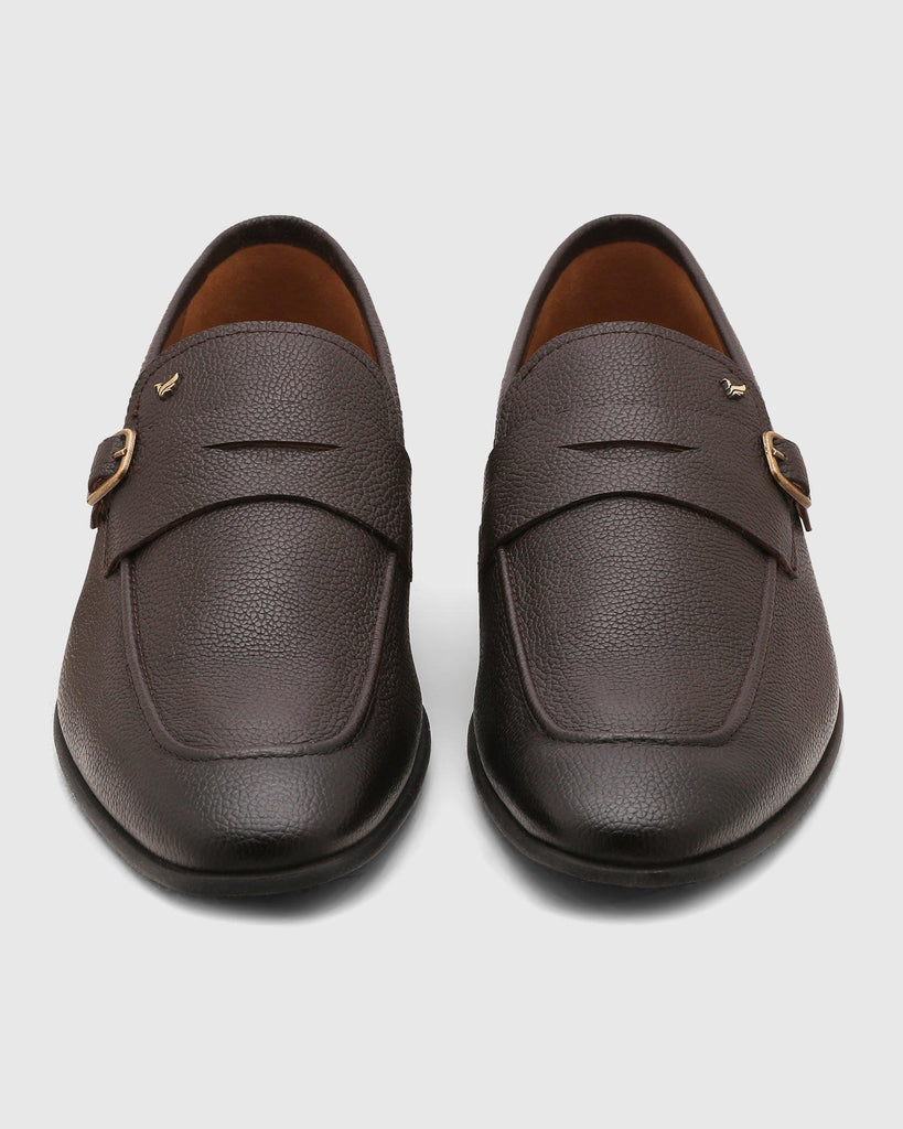 Leather Brown Textured Slip On Shoes - Qatar