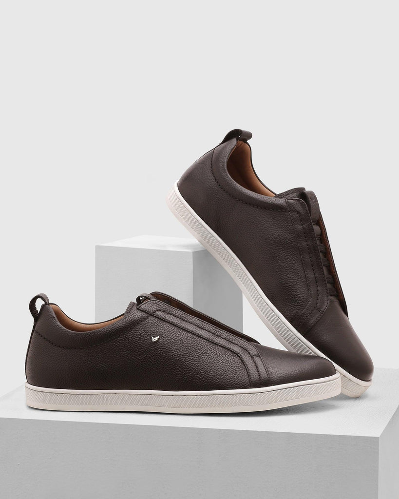 Leather Chocolate Brown Textured Sneakers - Quel