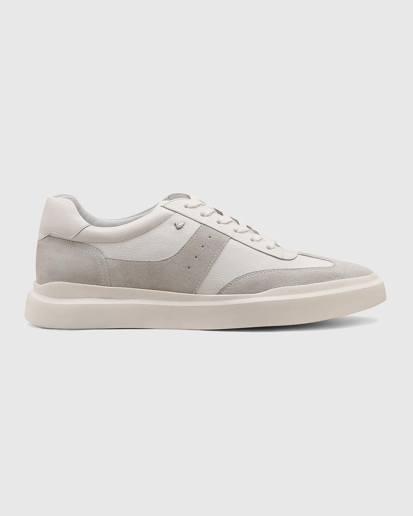 Leather White Textured Sneakers - Qwhite