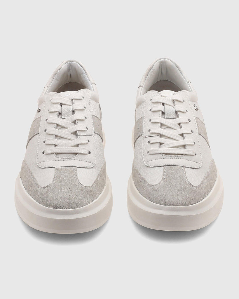 Leather White Textured Sneakers - Qwhite