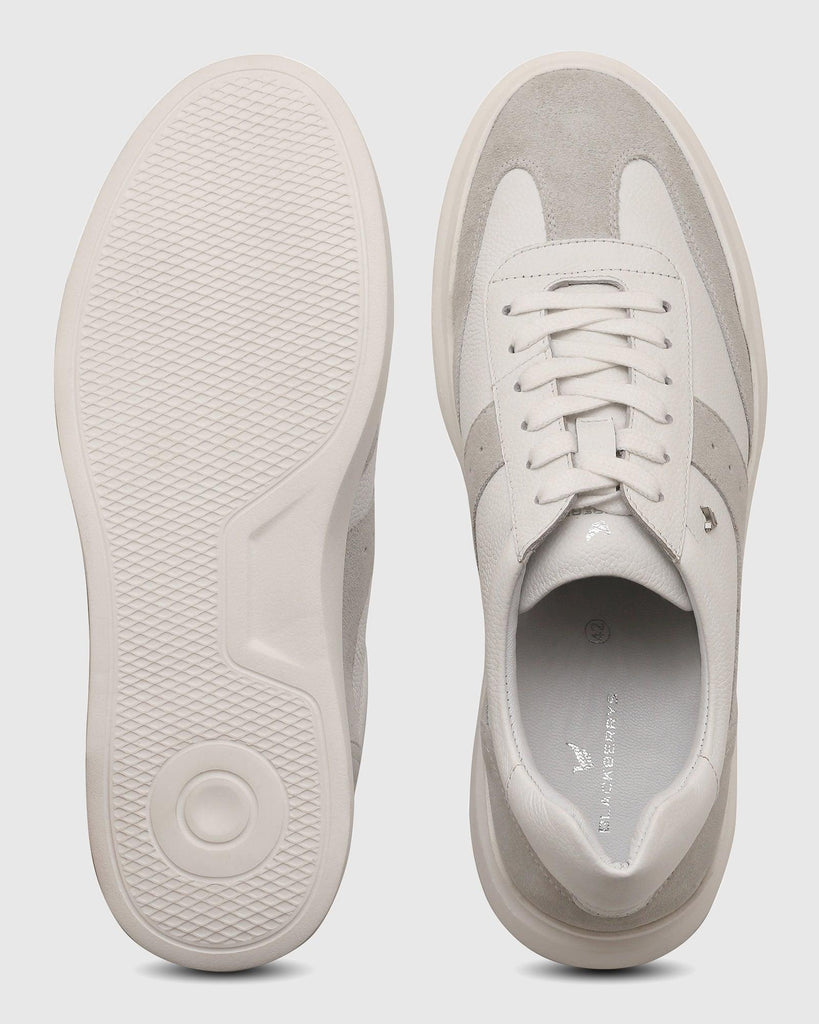 Leather White Textured Sneakers - Qwhite