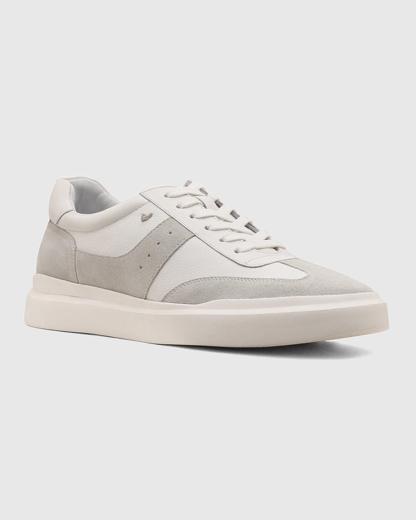 Leather White Textured Sneakers - Qwhite