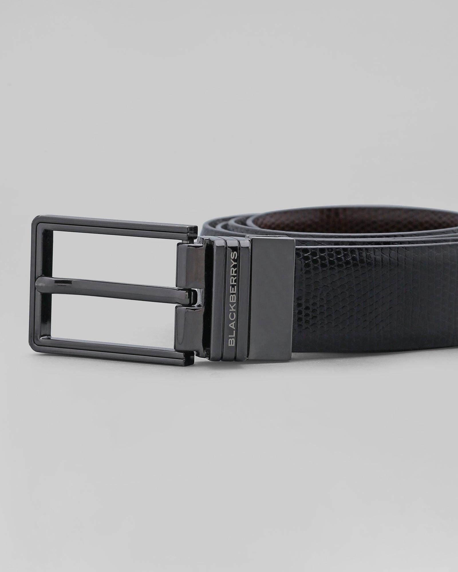 Leather Reversible Black Brown Textured Belt - Percy