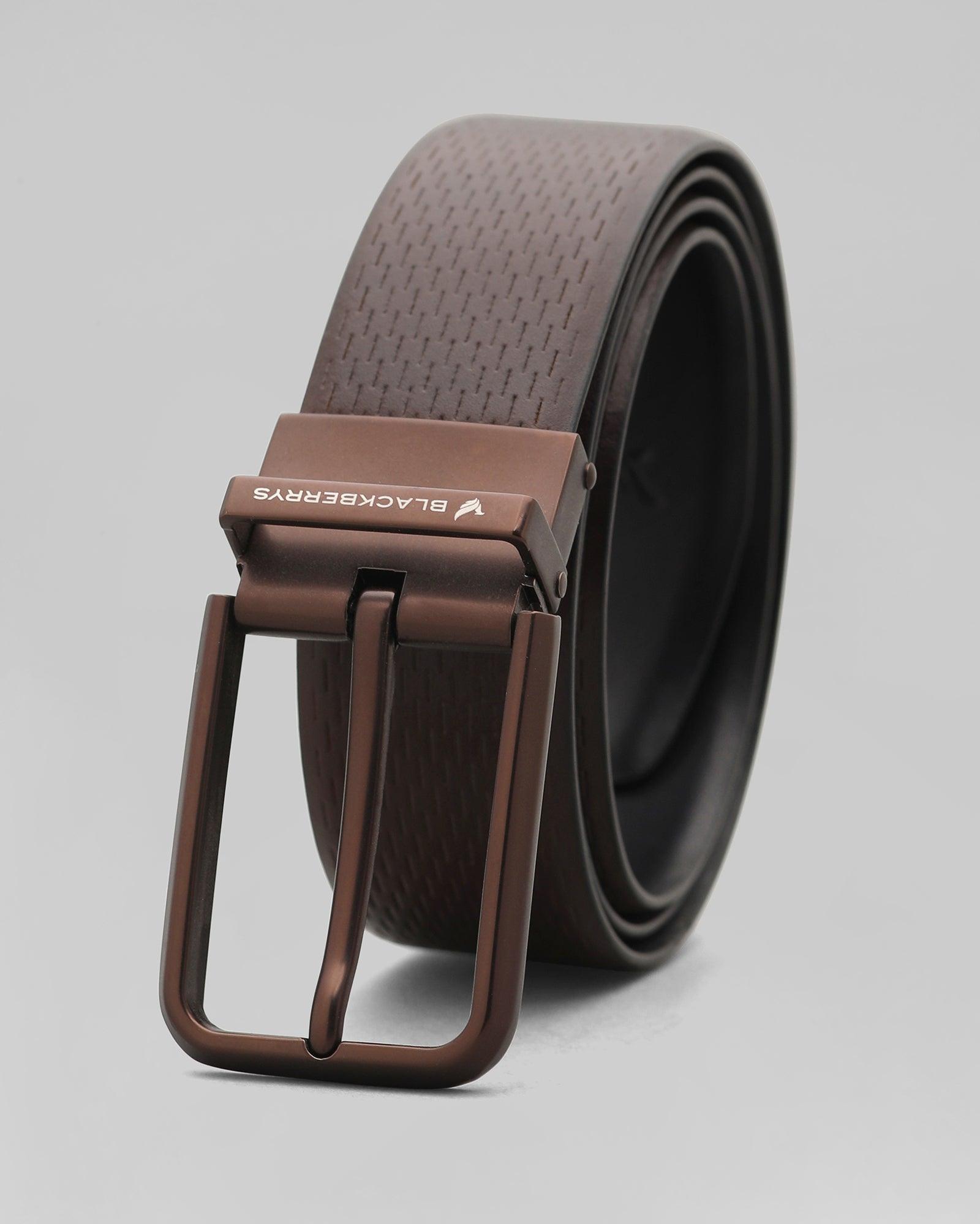 Leather Reversible Black Brown Textured Belt - Perisa