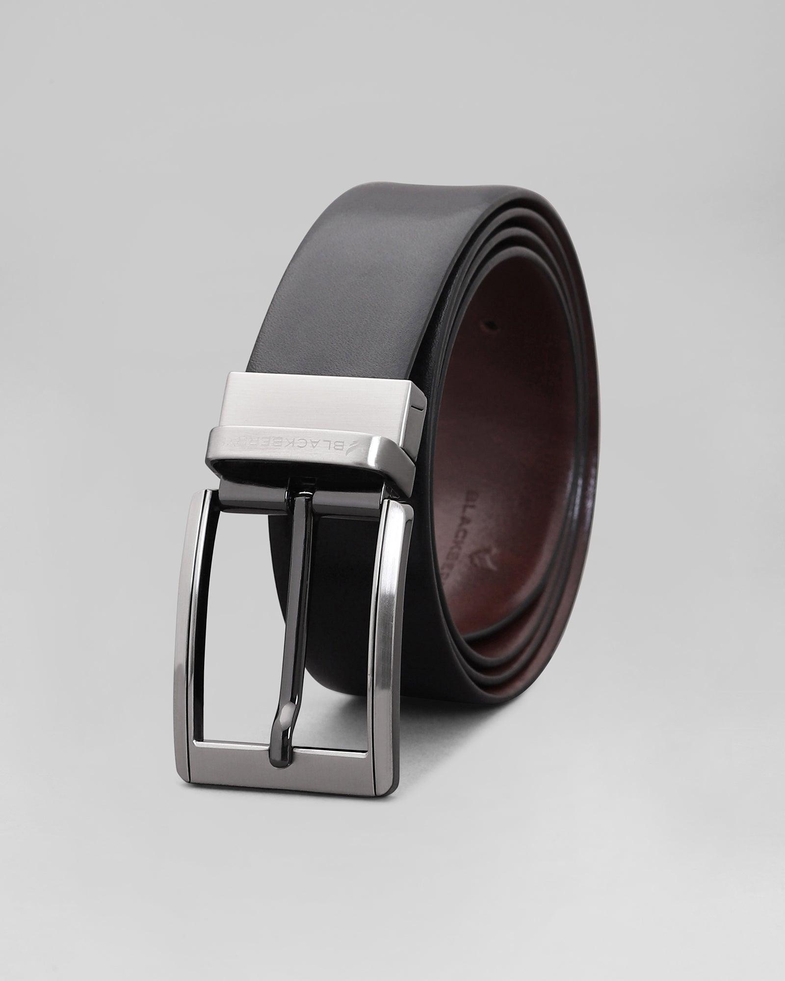 Leather Reversible Black Brown Textured Belt - Puff