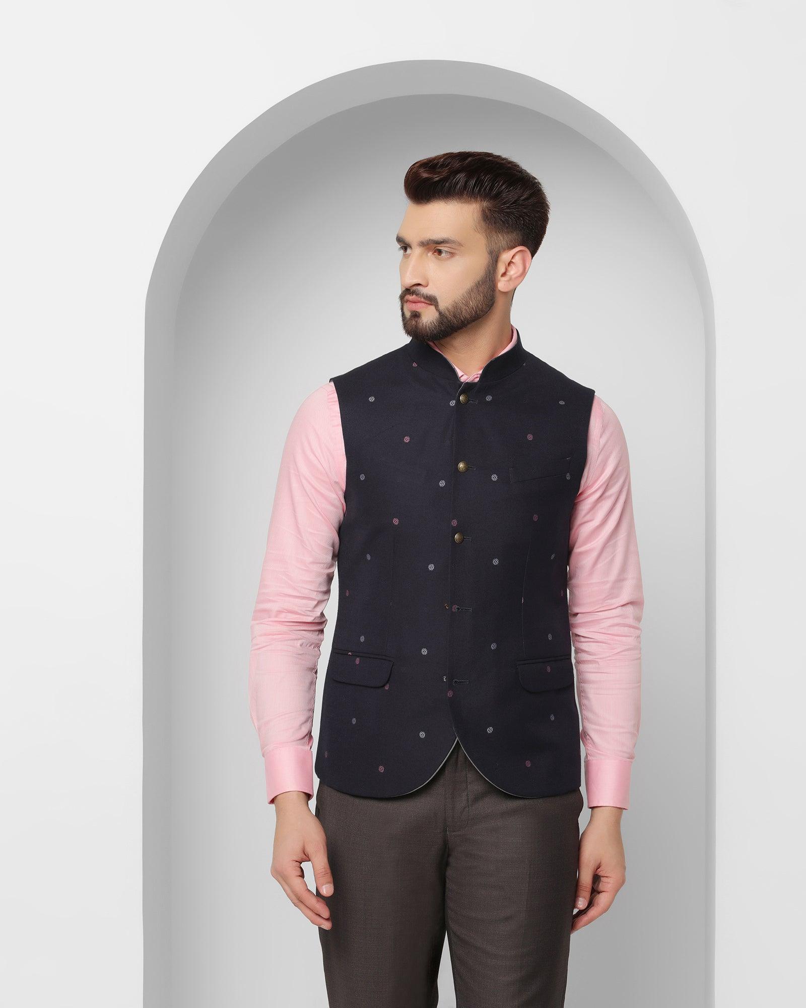 Textured Reversible Bandhgala Waistcoat In Navy (Korbin) - Blackberrys